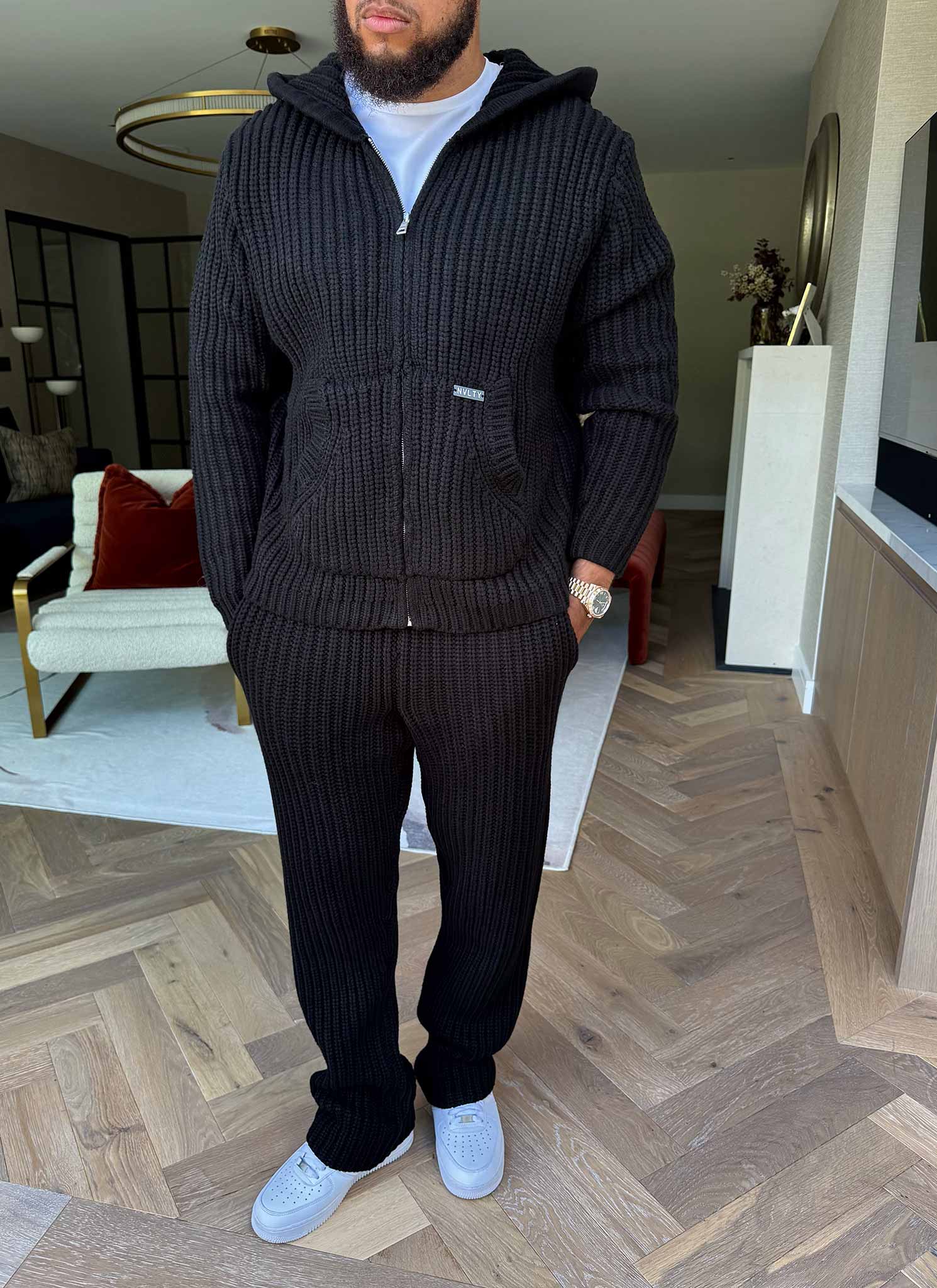 Heavyweight Knitted Joggers - Black