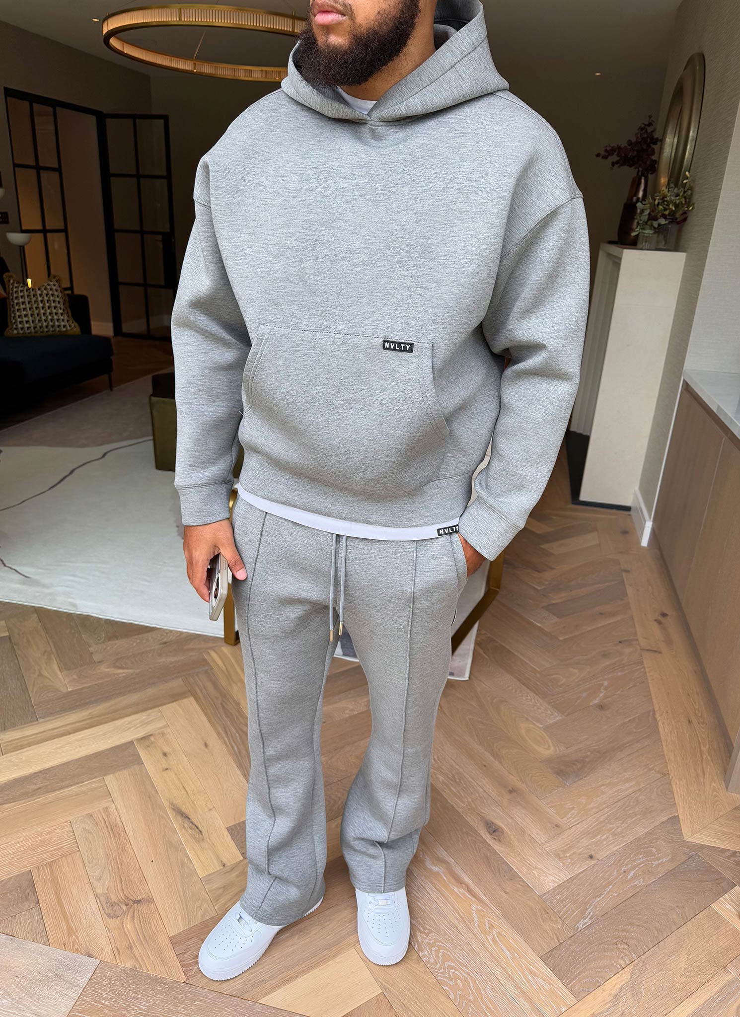 Strukturierte Jogginghose Ausgestellter Faltenrock Aus Scuba - Grau