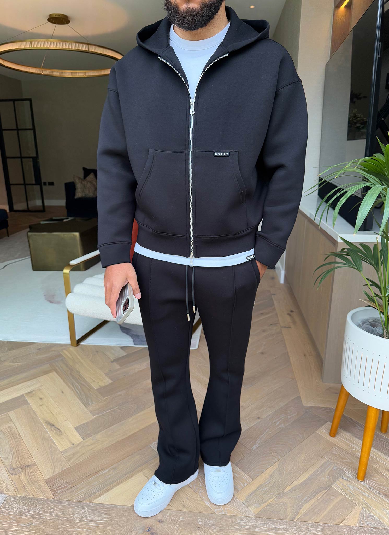 Strukturierter Scuba-Kapuzenpullover mit Reißverschluss - Schwarz