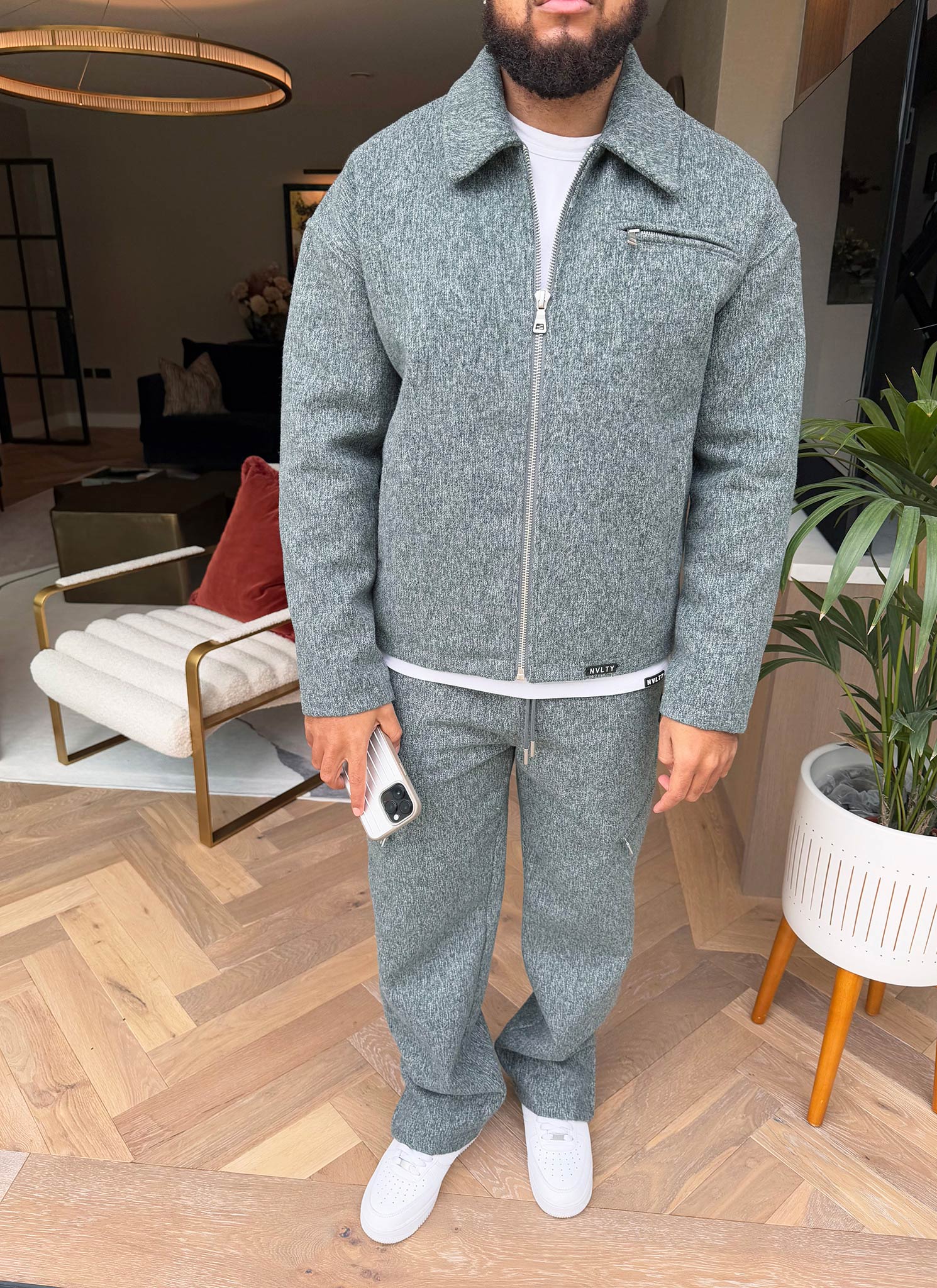 Strukturierte Reißverschlussjacke aus schwerer Wolle - Grau