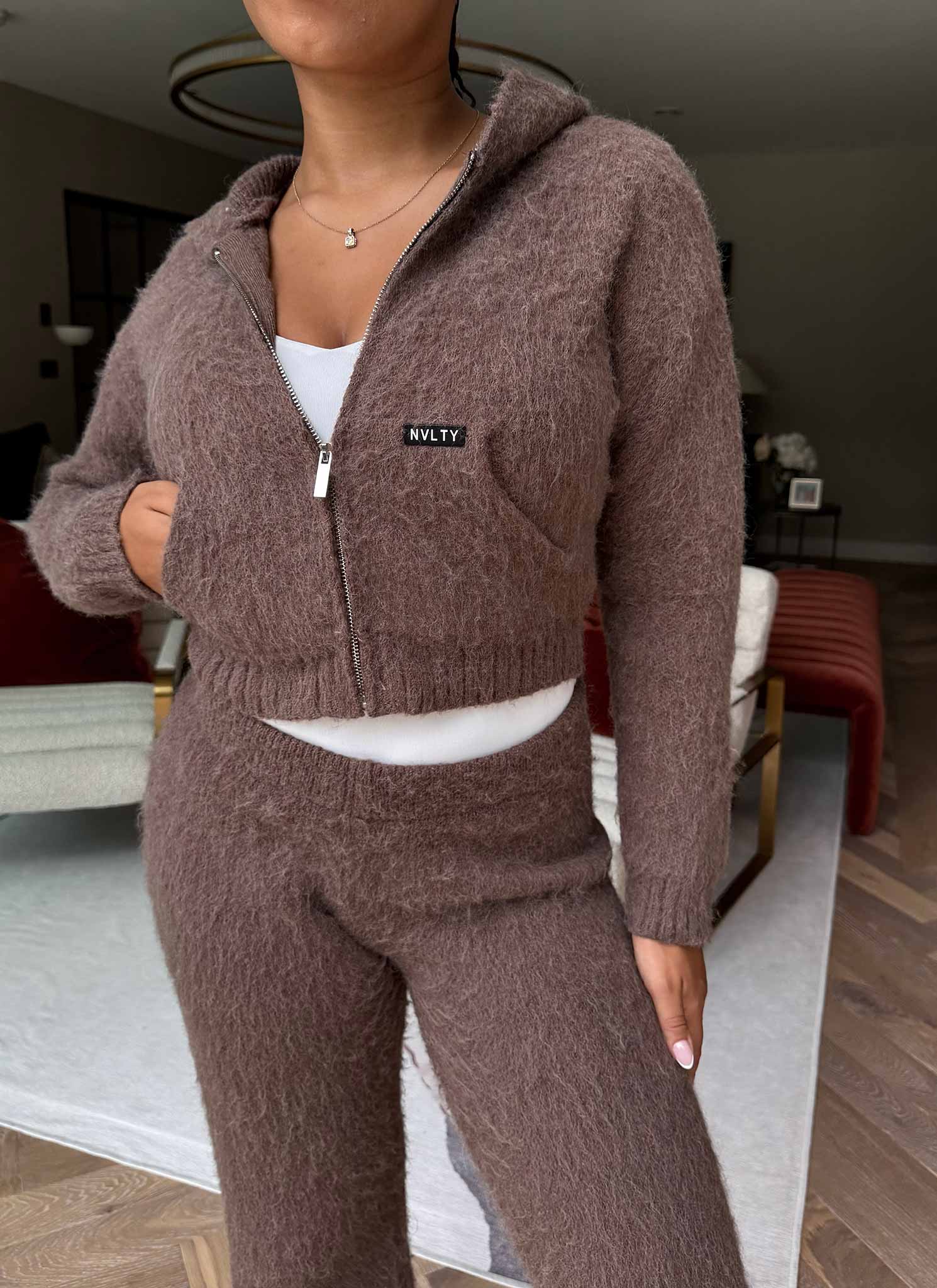 Mohair Zip Hoodie - Brown