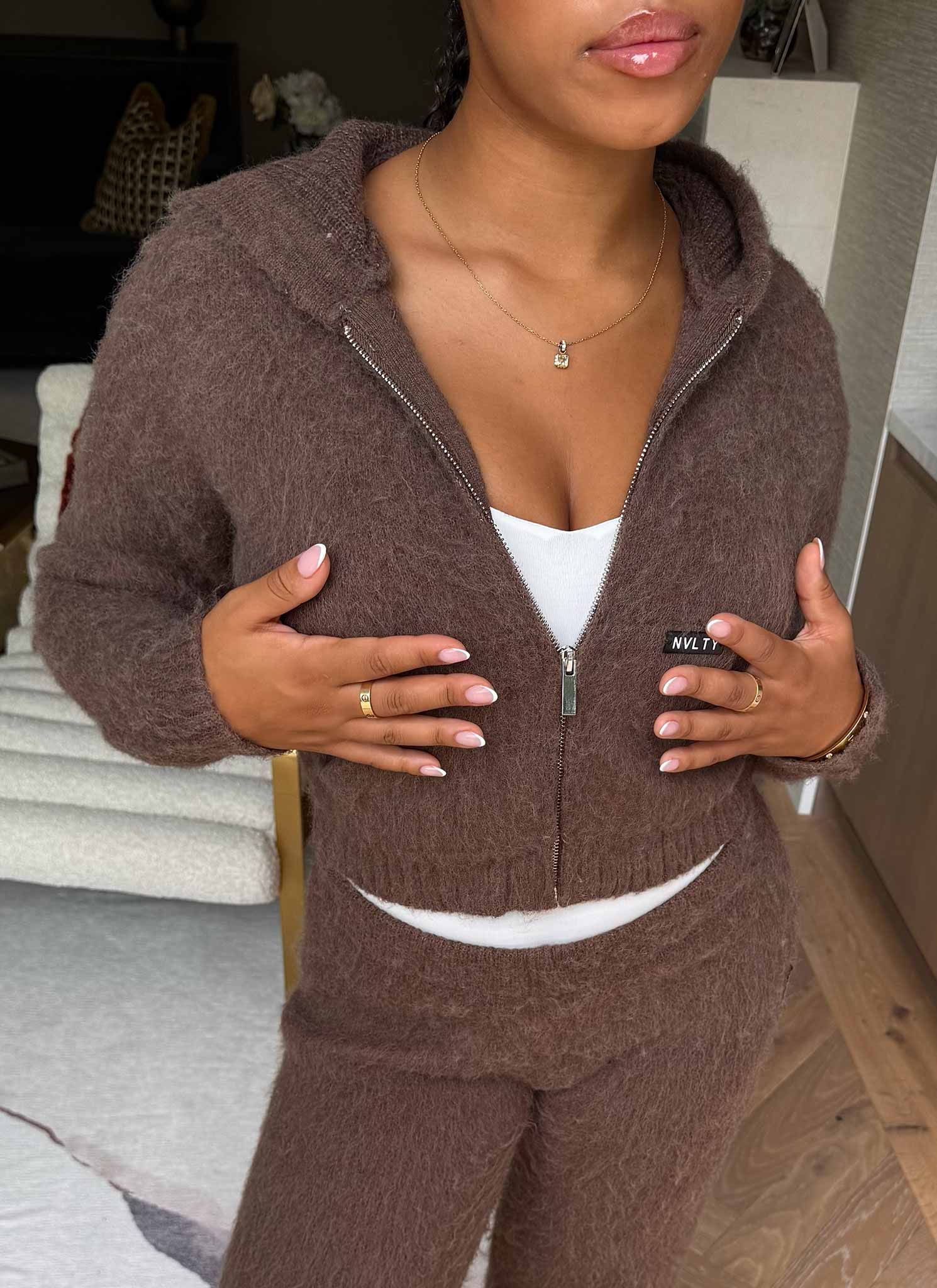 Mohair Zip Hoodie - Brown