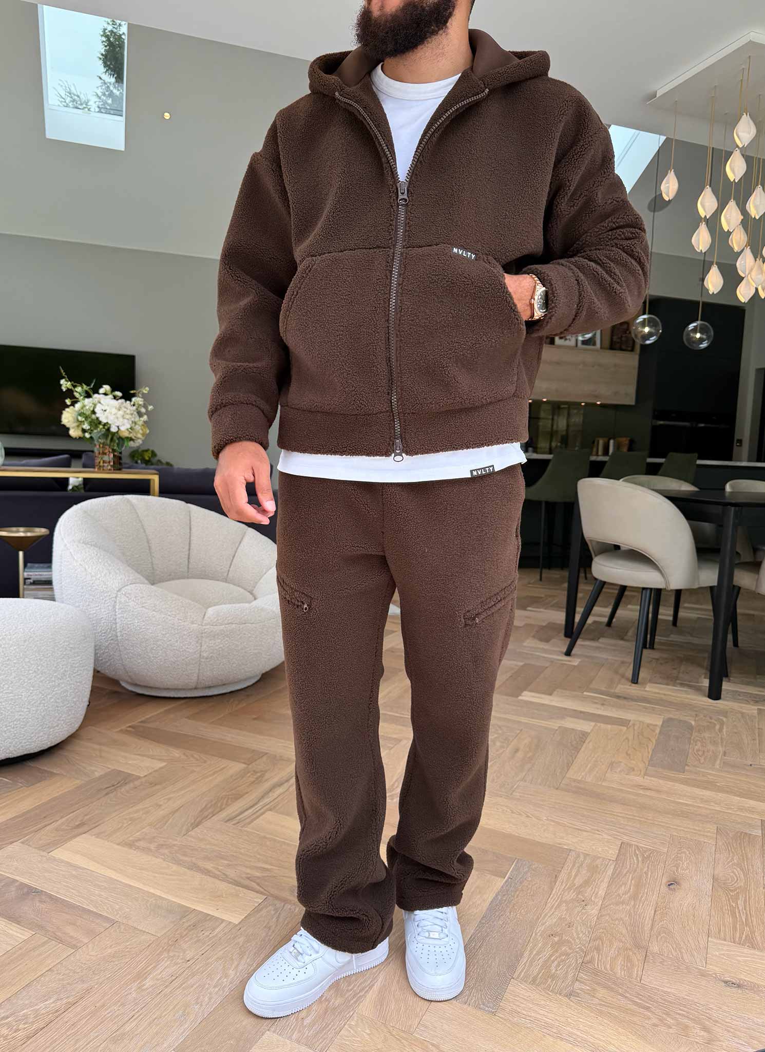 Sherpa Zip Hoodie - Brown