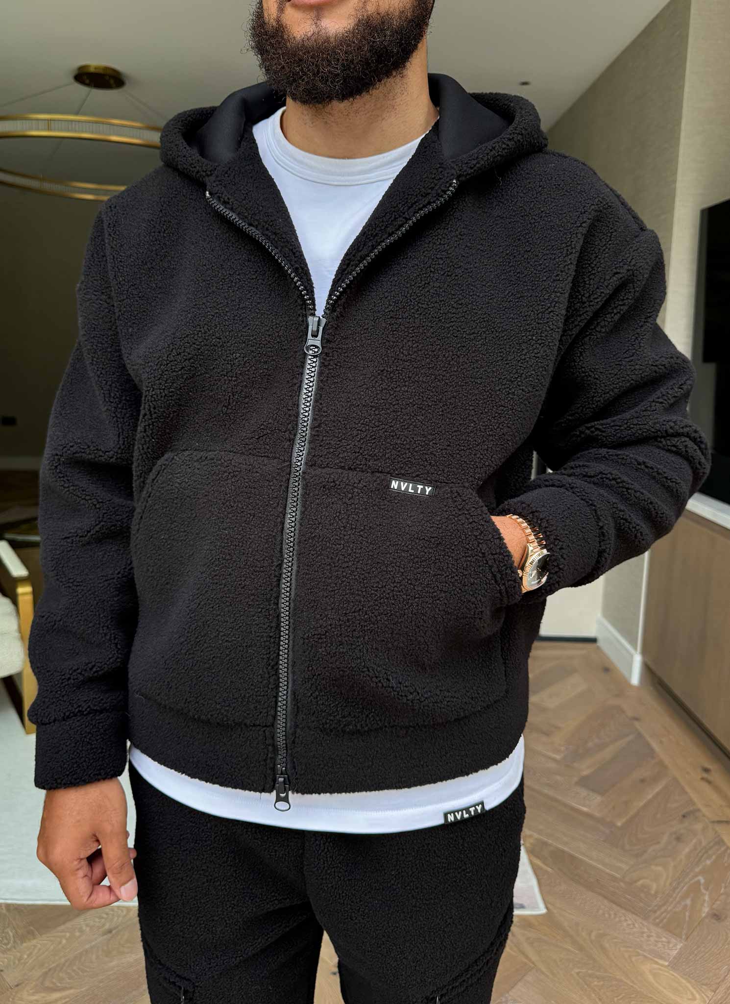 Sherpa Zip Hoodie - Black