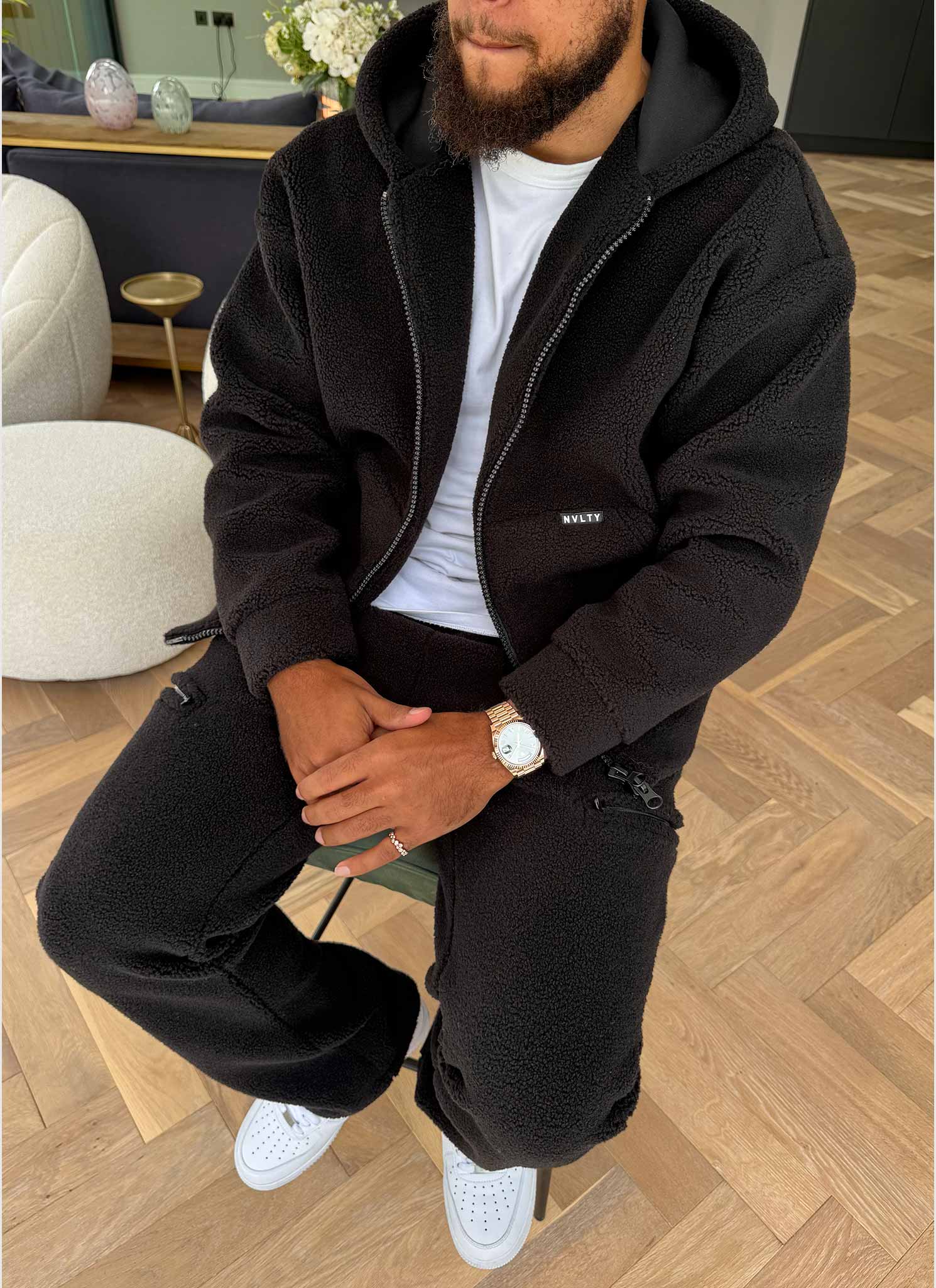 Sherpa Zip Joggers - Black