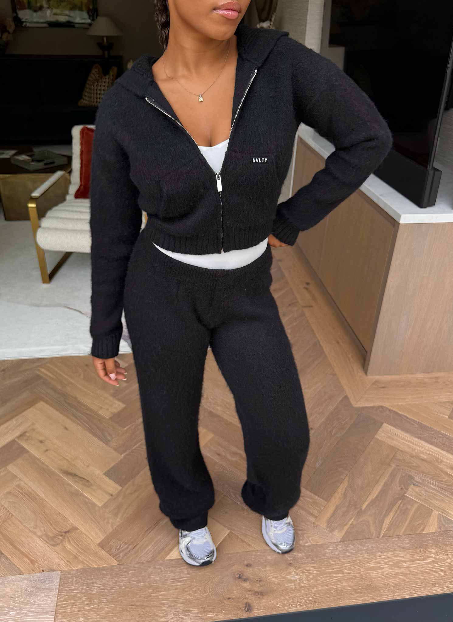 Mohair Zip Hoodie - Black