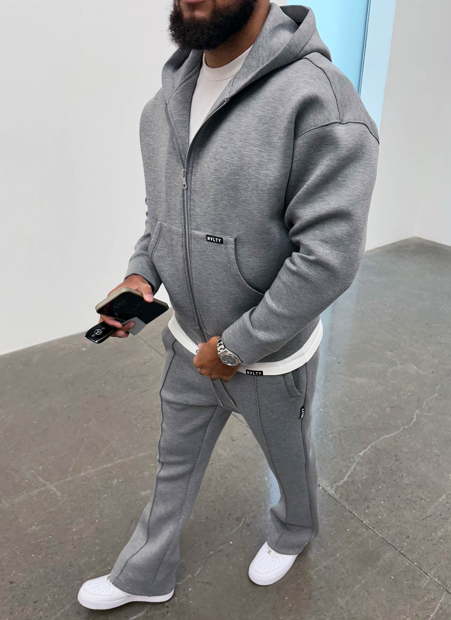 Strukturierter Scuba-Kapuzenpullover mit Reißverschluss - Grau