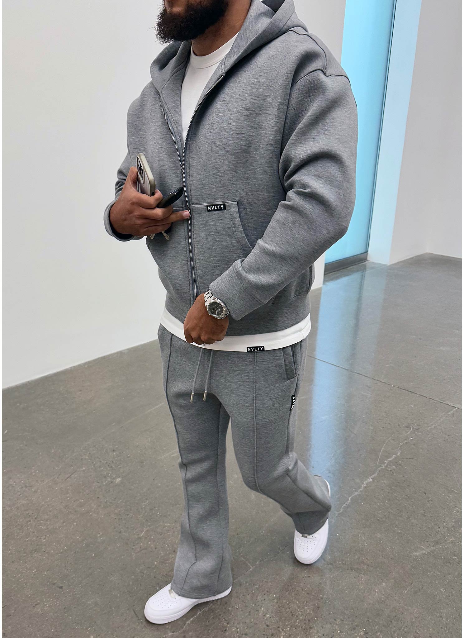 Strukturierte Jogginghose Ausgestellter Faltenrock Aus Scuba - Grau