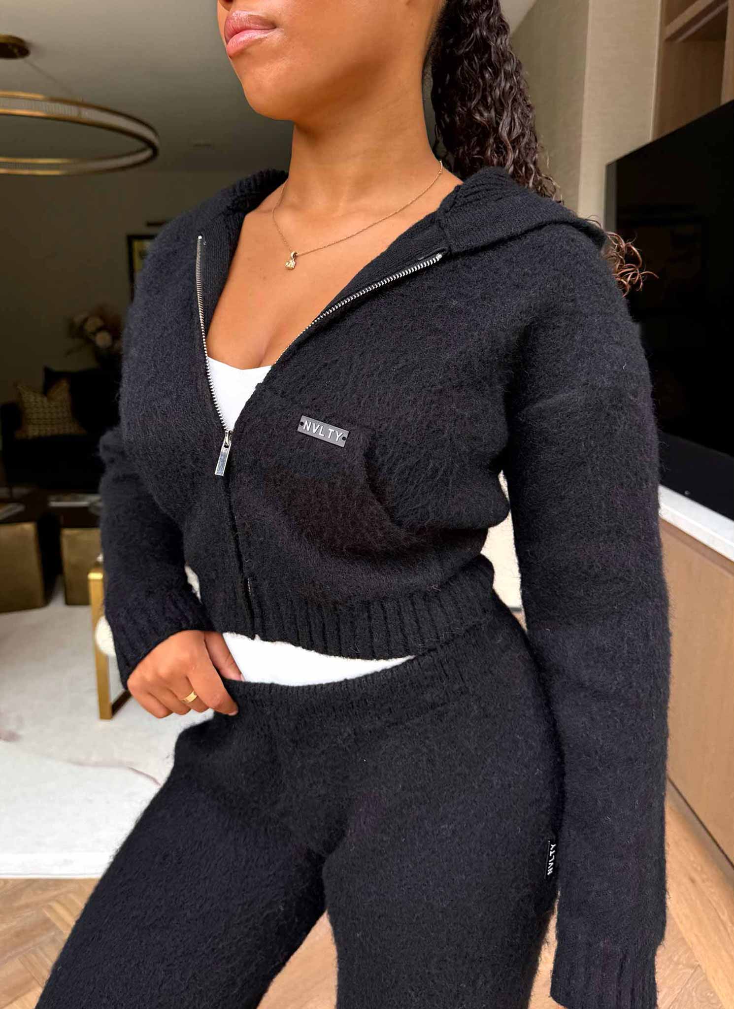 Mohair Zip Hoodie - Black