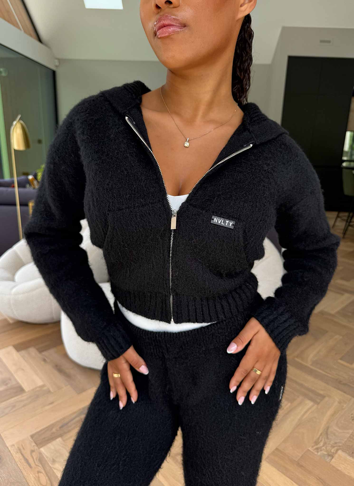 Mohair Zip Hoodie - Black