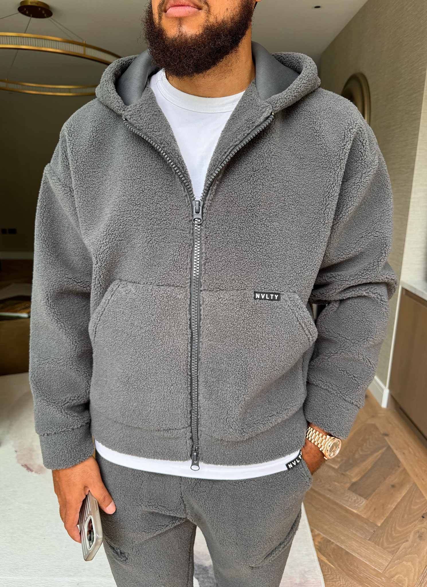 Sherpa Zip Hoodie - Grey
