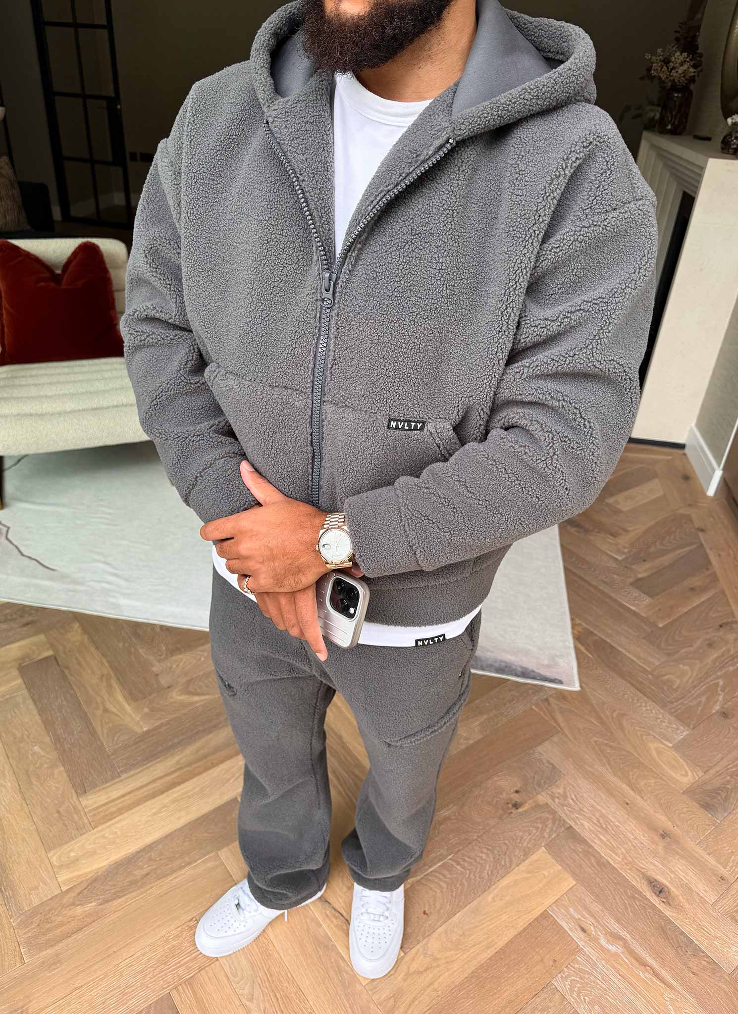 Sherpa Zip Hoodie - Grey