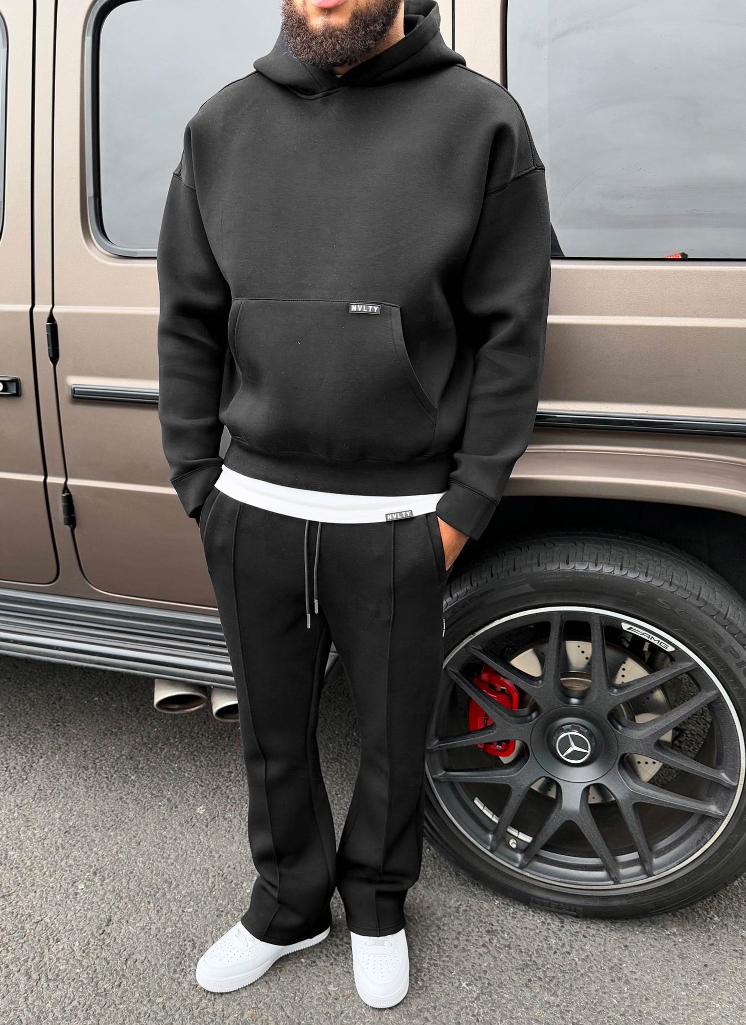 Strukturierter Scuba-Hoodie - Schwarz