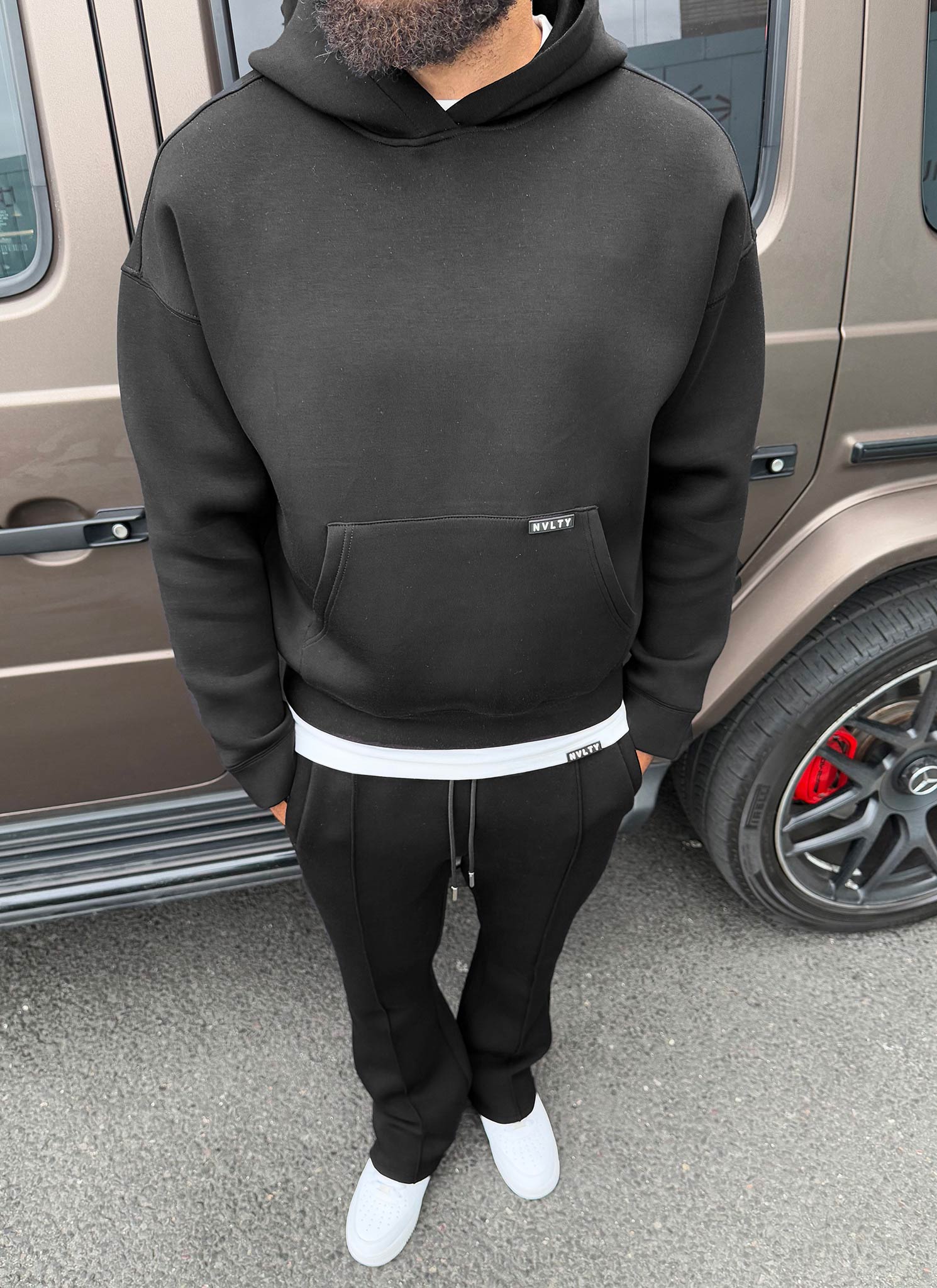 Strukturierter Scuba-Hoodie - Schwarz