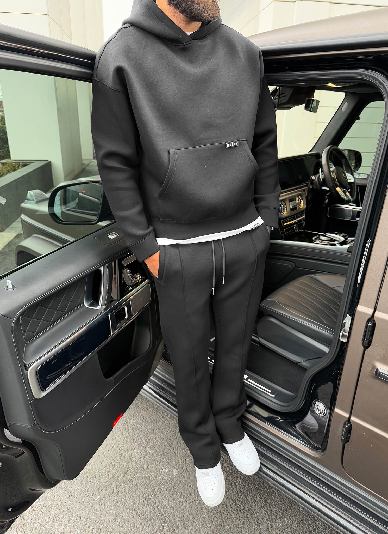 Strukturierter Scuba-Hoodie - Schwarz