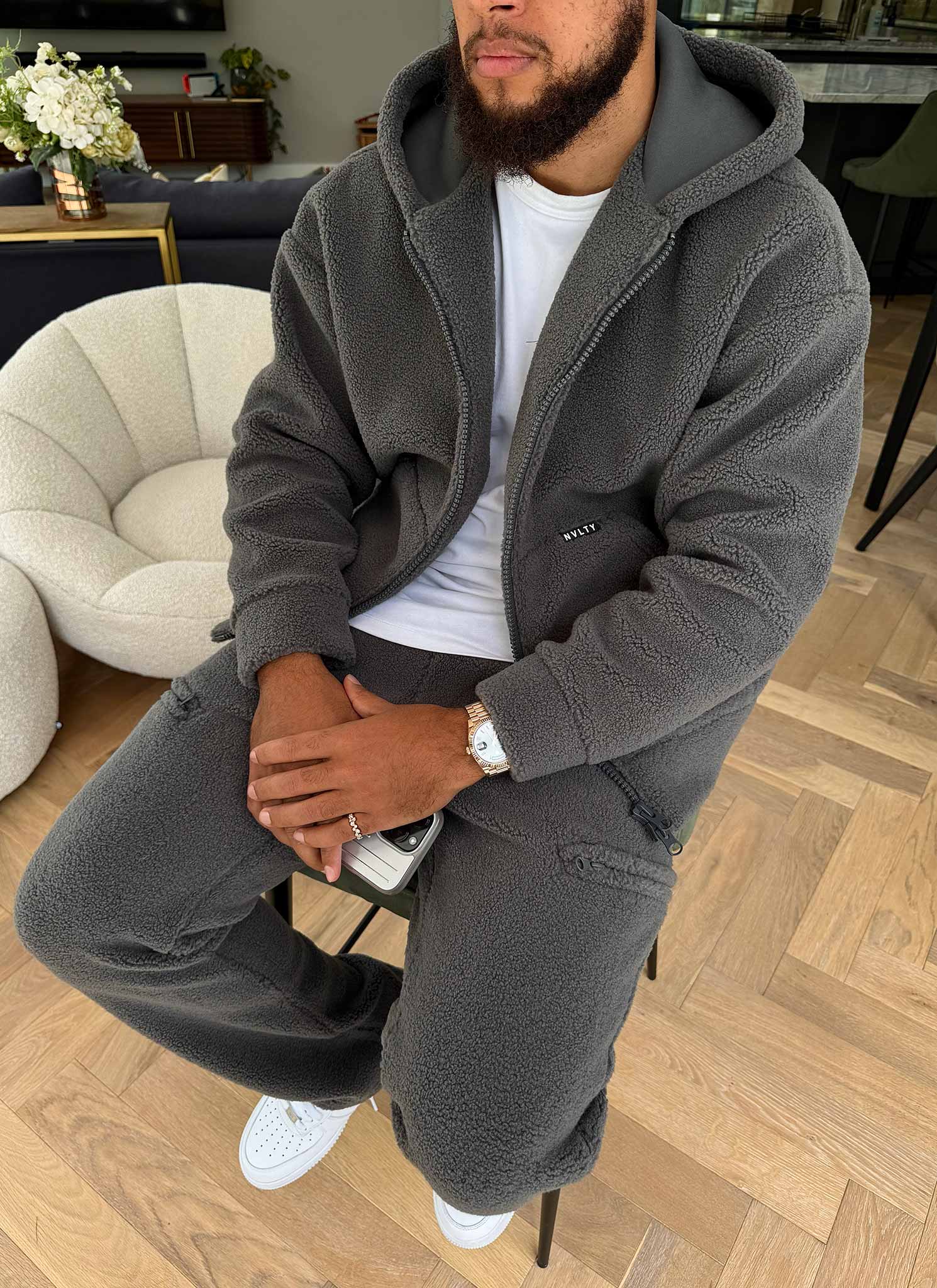 Sherpa Zip Hoodie - Grey