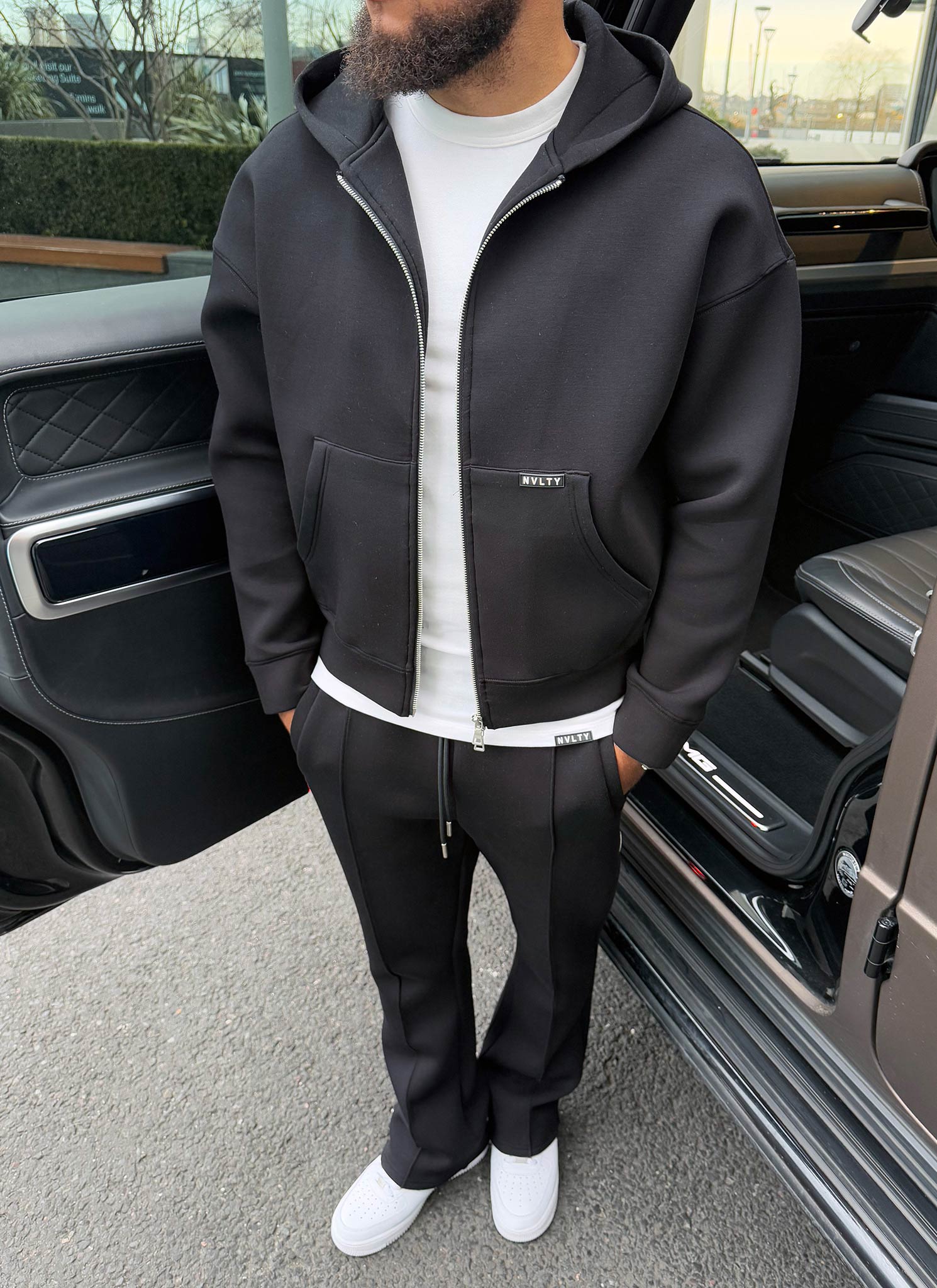 Strukturierter Scuba-Kapuzenpullover mit Reißverschluss - Schwarz