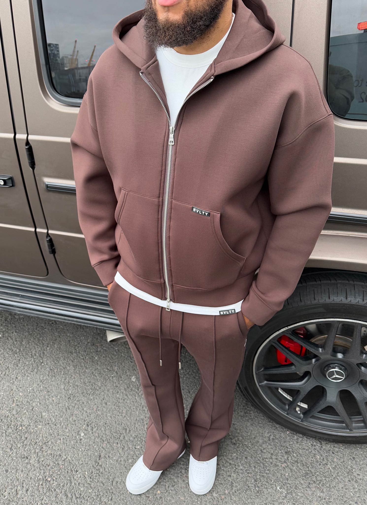 Strukturierter Scuba-Kapuzenpullover mit Reißverschluss - Braun