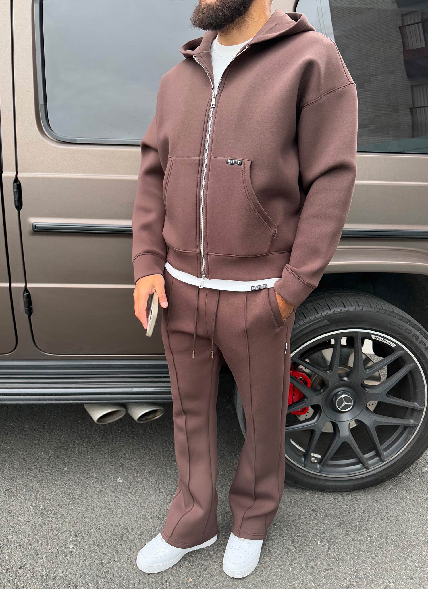 Strukturierter Scuba-Kapuzenpullover mit Reißverschluss - Braun