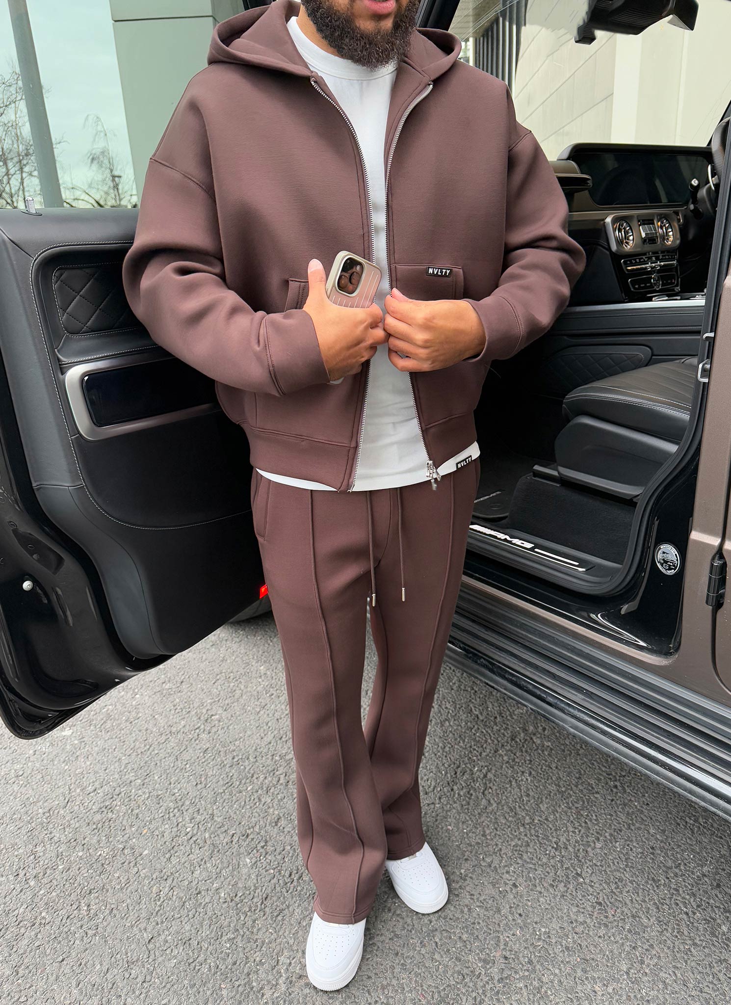 Strukturierter Scuba-Kapuzenpullover mit Reißverschluss - Braun