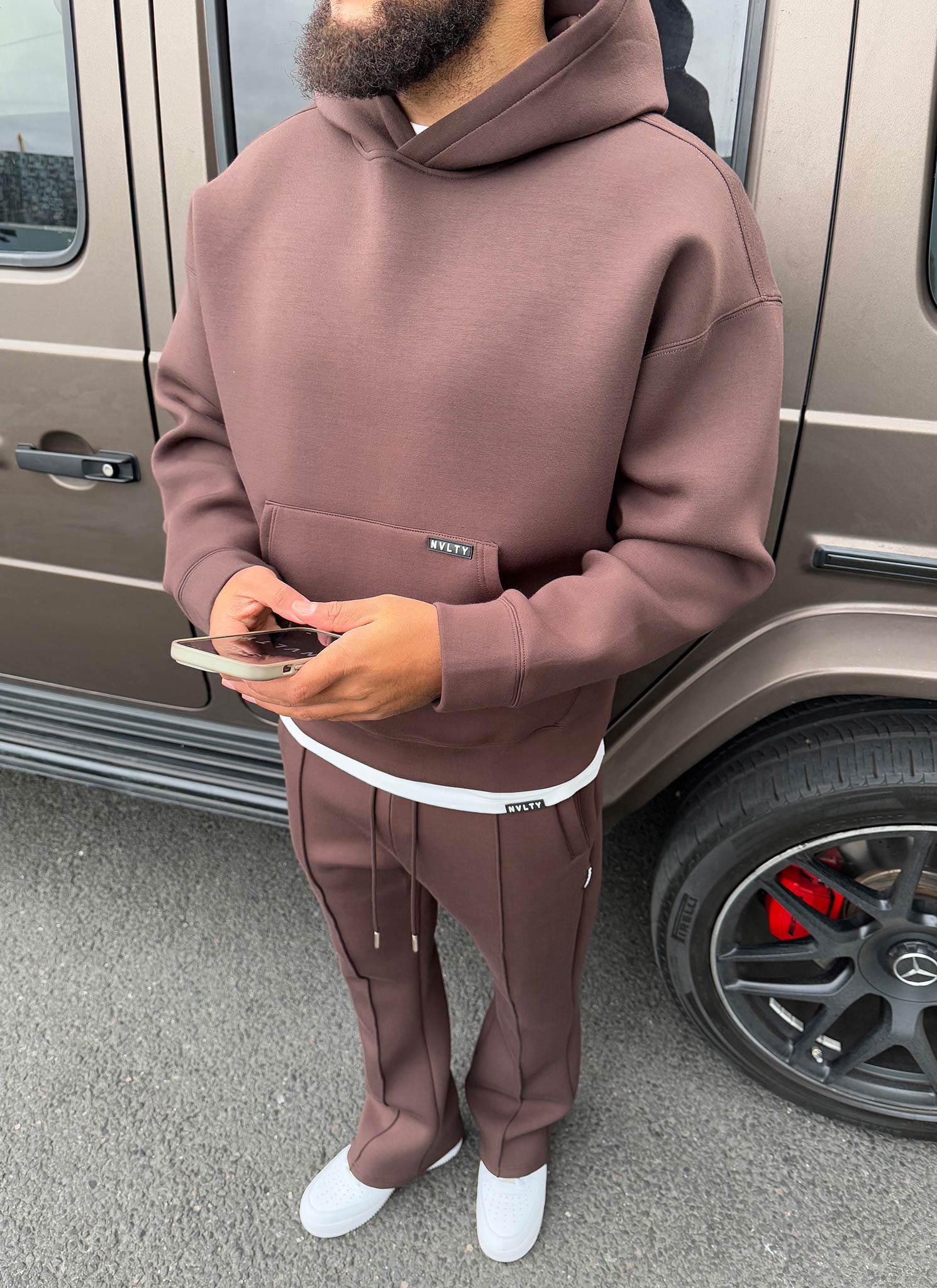 Strukturierter Scuba-Hoodie - Braun