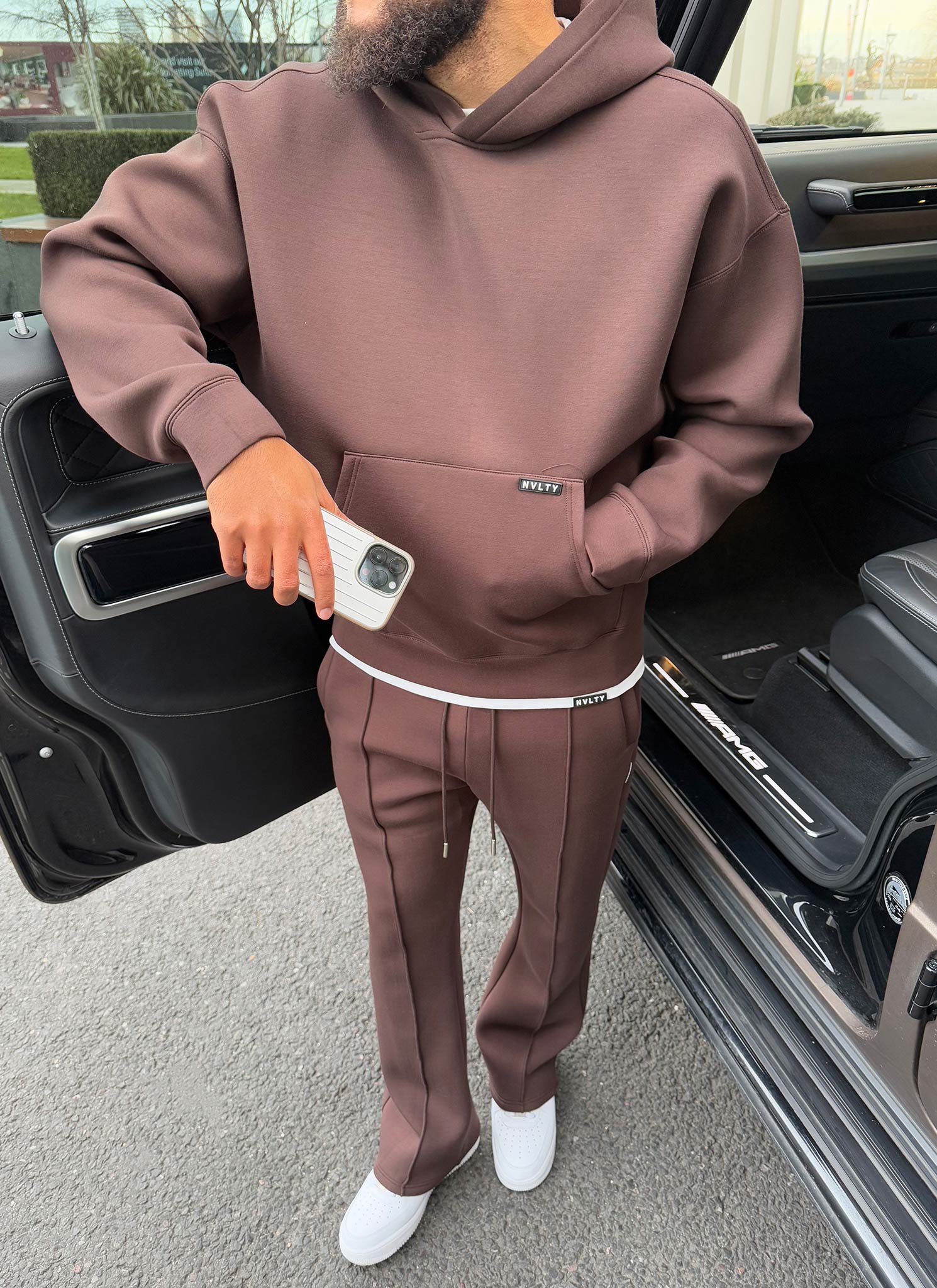 Strukturierter Scuba-Hoodie - Braun