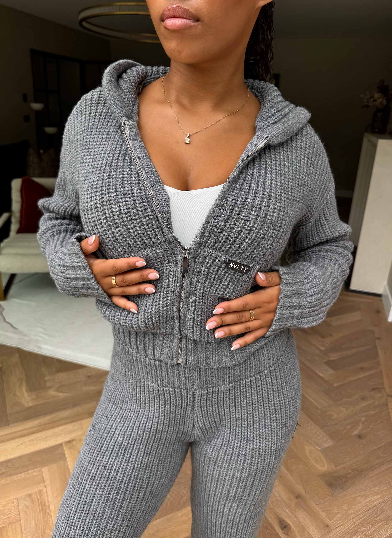 Heavyweight Knitted Zip Hoodie - Grey