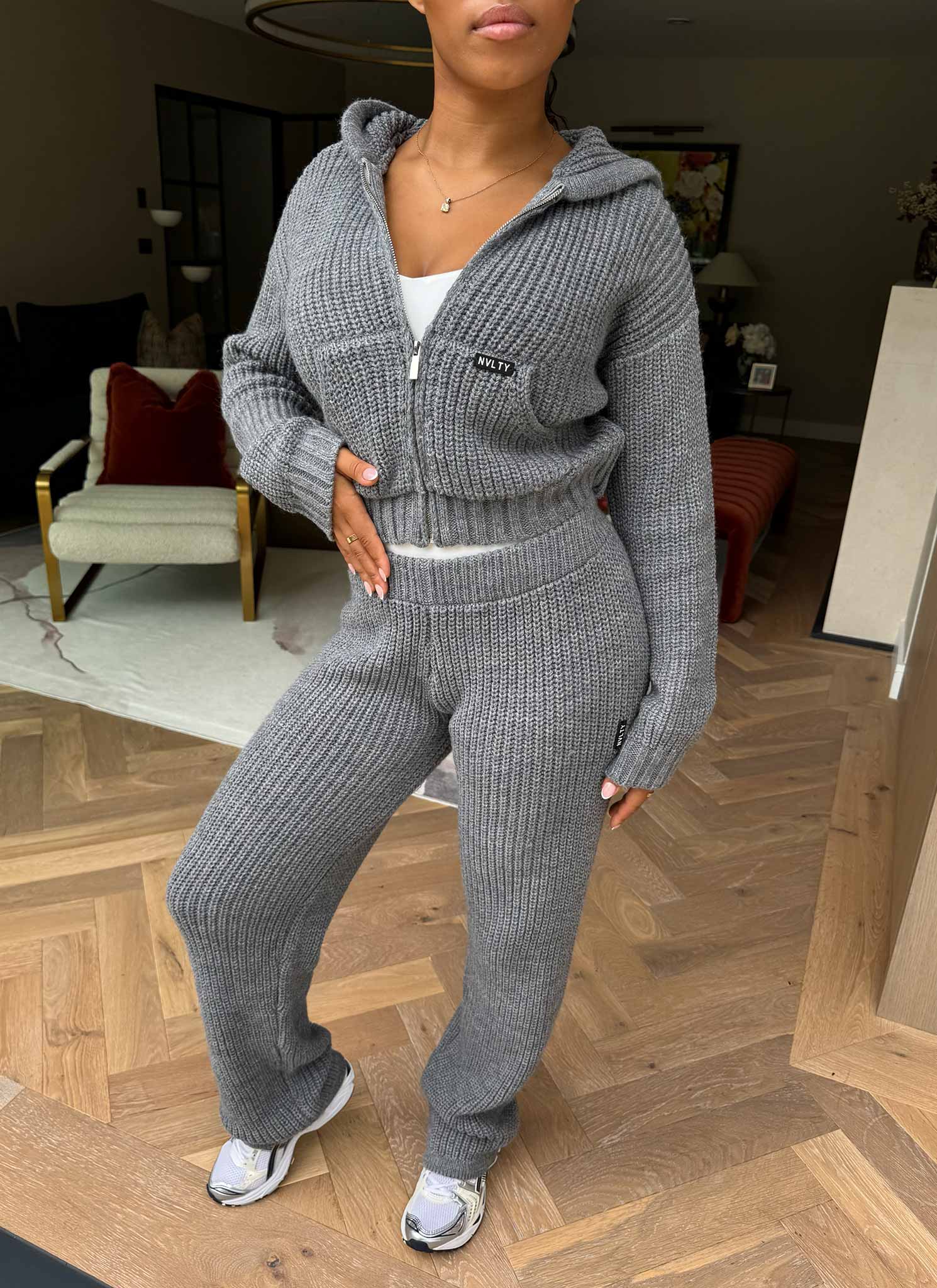 Heavyweight Knitted Zip Hoodie - Grey