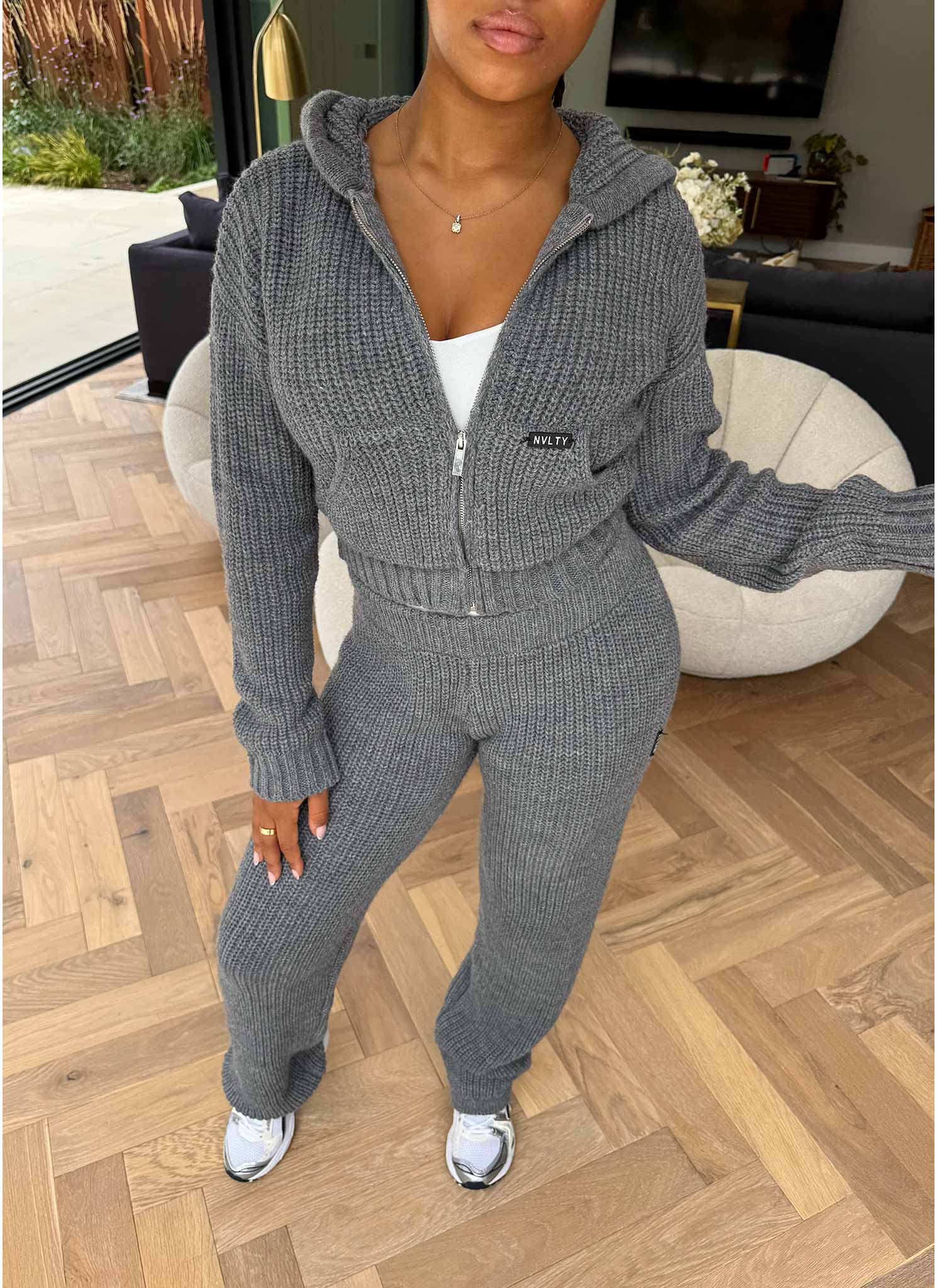 Heavyweight Knitted Zip Hoodie - Grey