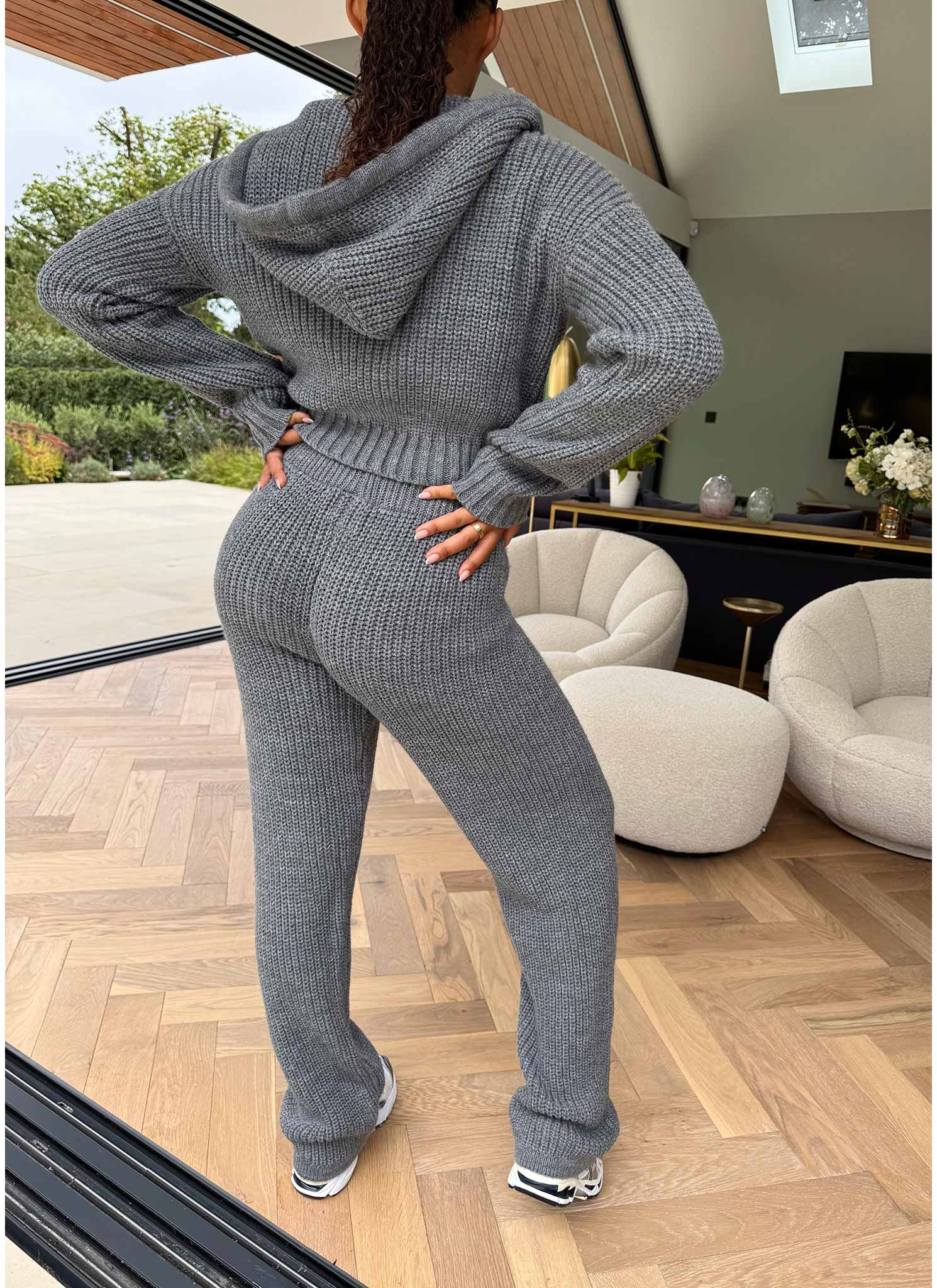 Heavyweight Knitted Zip Hoodie - Grey