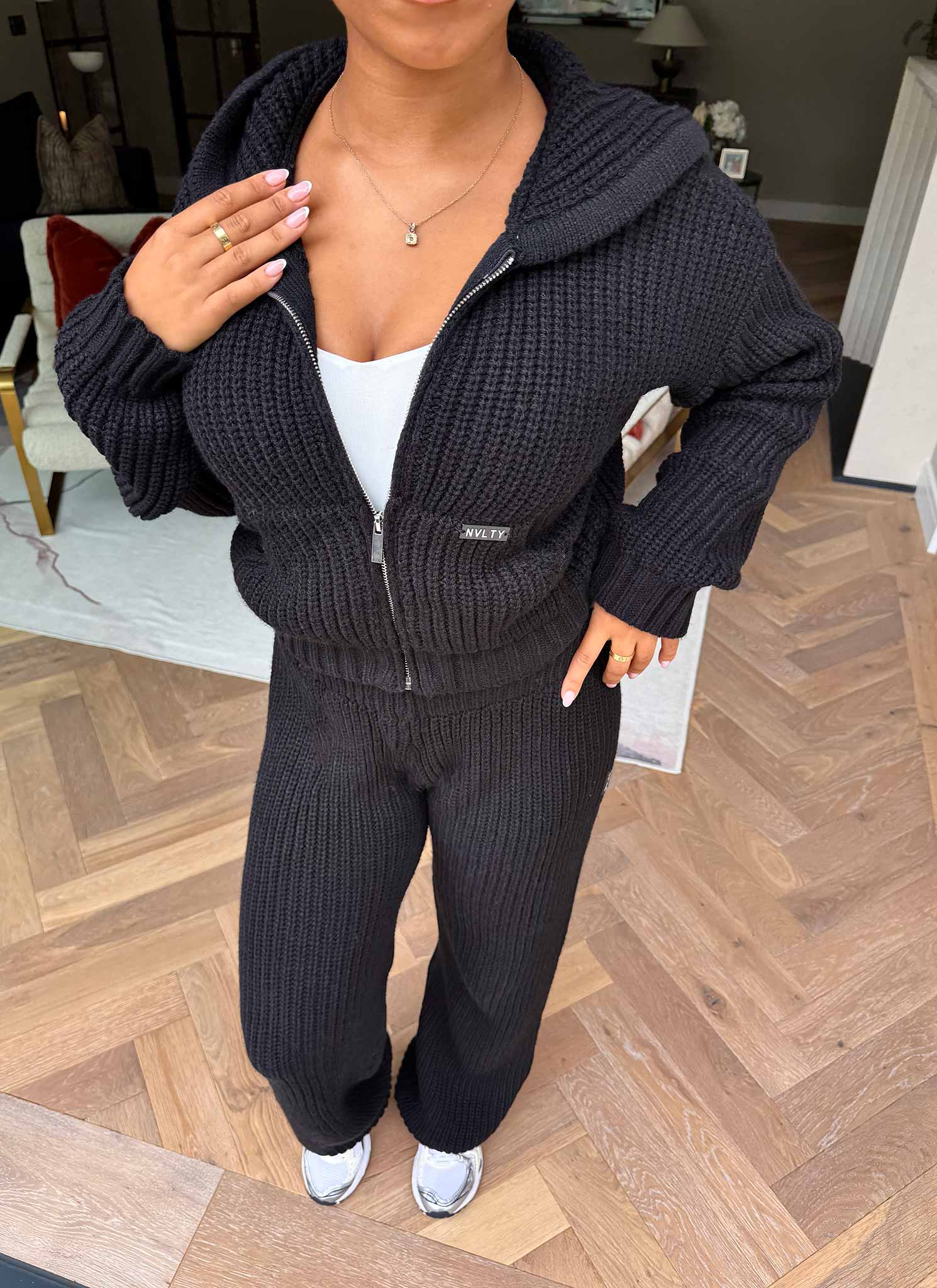 Heavyweight Knitted Zip Hoodie - Black