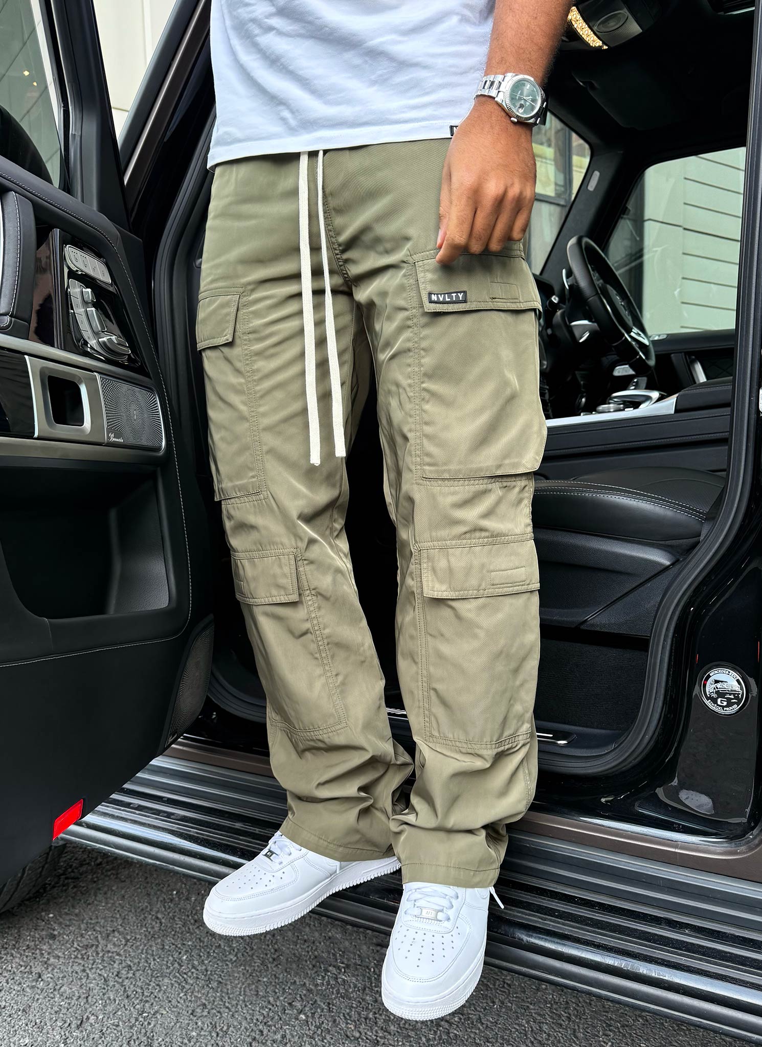 Nylon Double Pocket Cargo Pants - Khaki