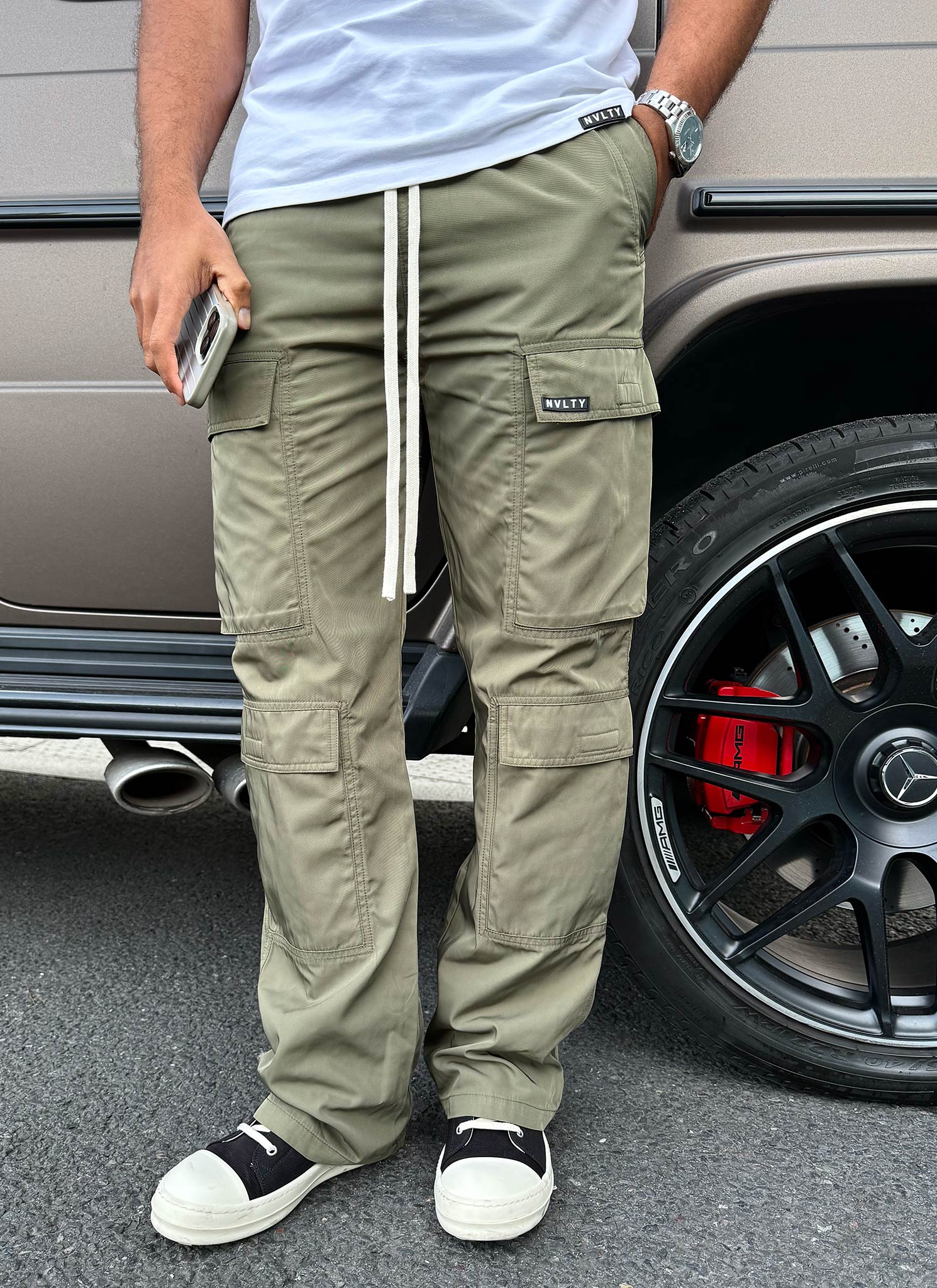 Nylon Double Pocket Cargo Pants - Khaki