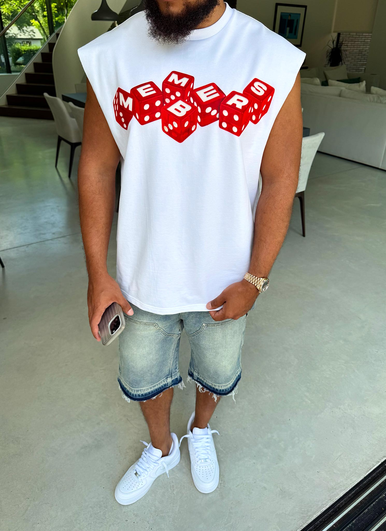 Members Dice Sleeveless T-Shirt - White