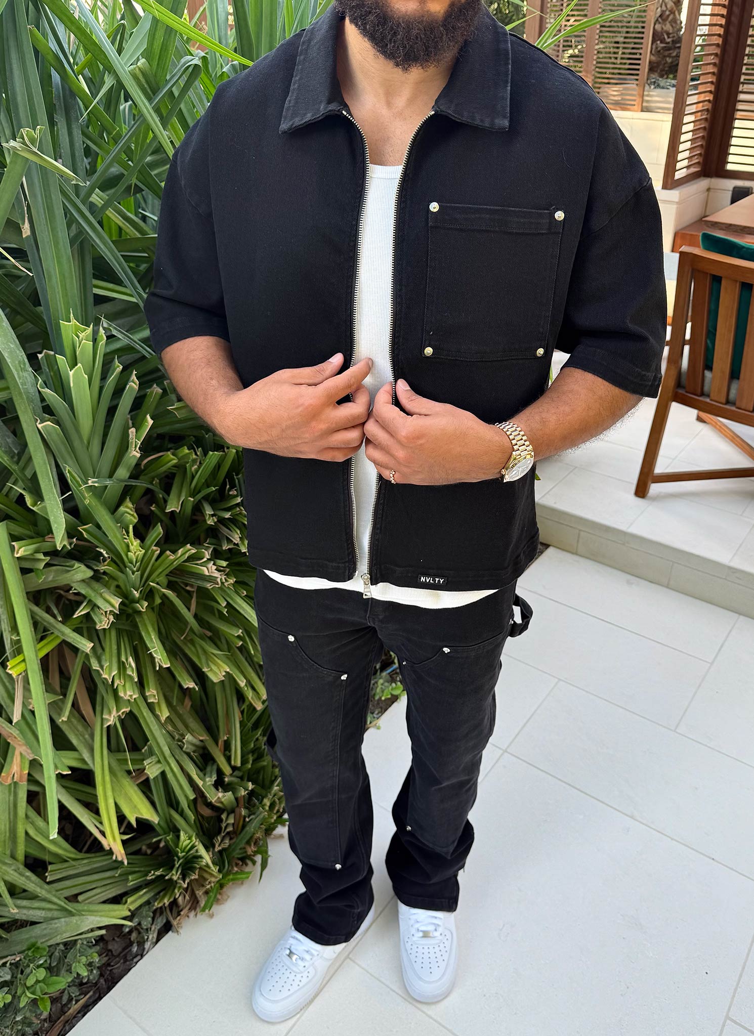 Vintage Rivet Denim Shirt - Black