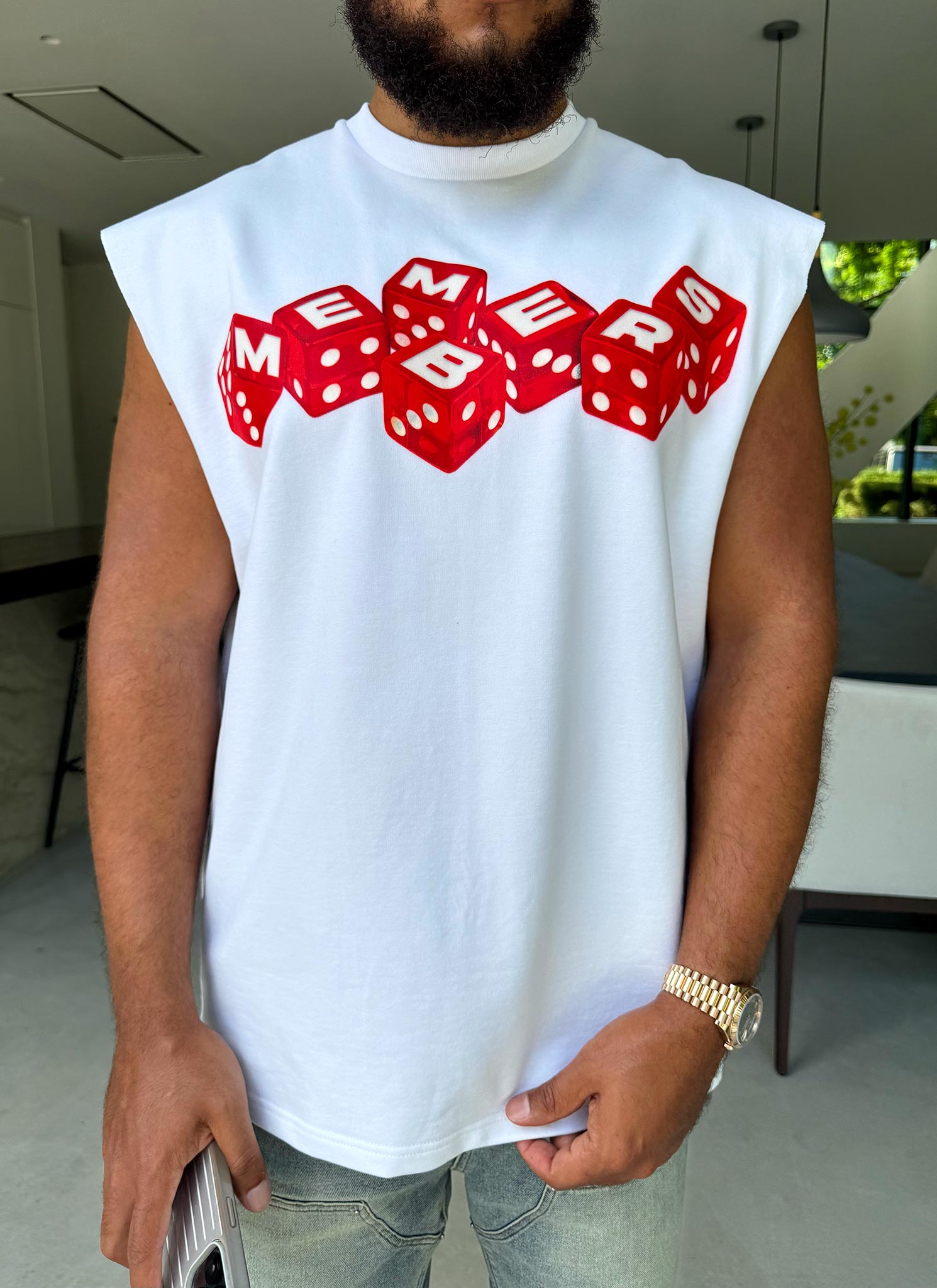 Members Dice Sleeveless T-Shirt - White