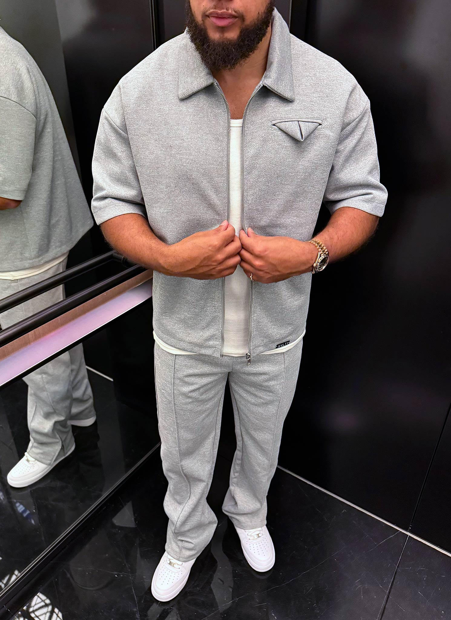 Twill Pleat Pants - Grey