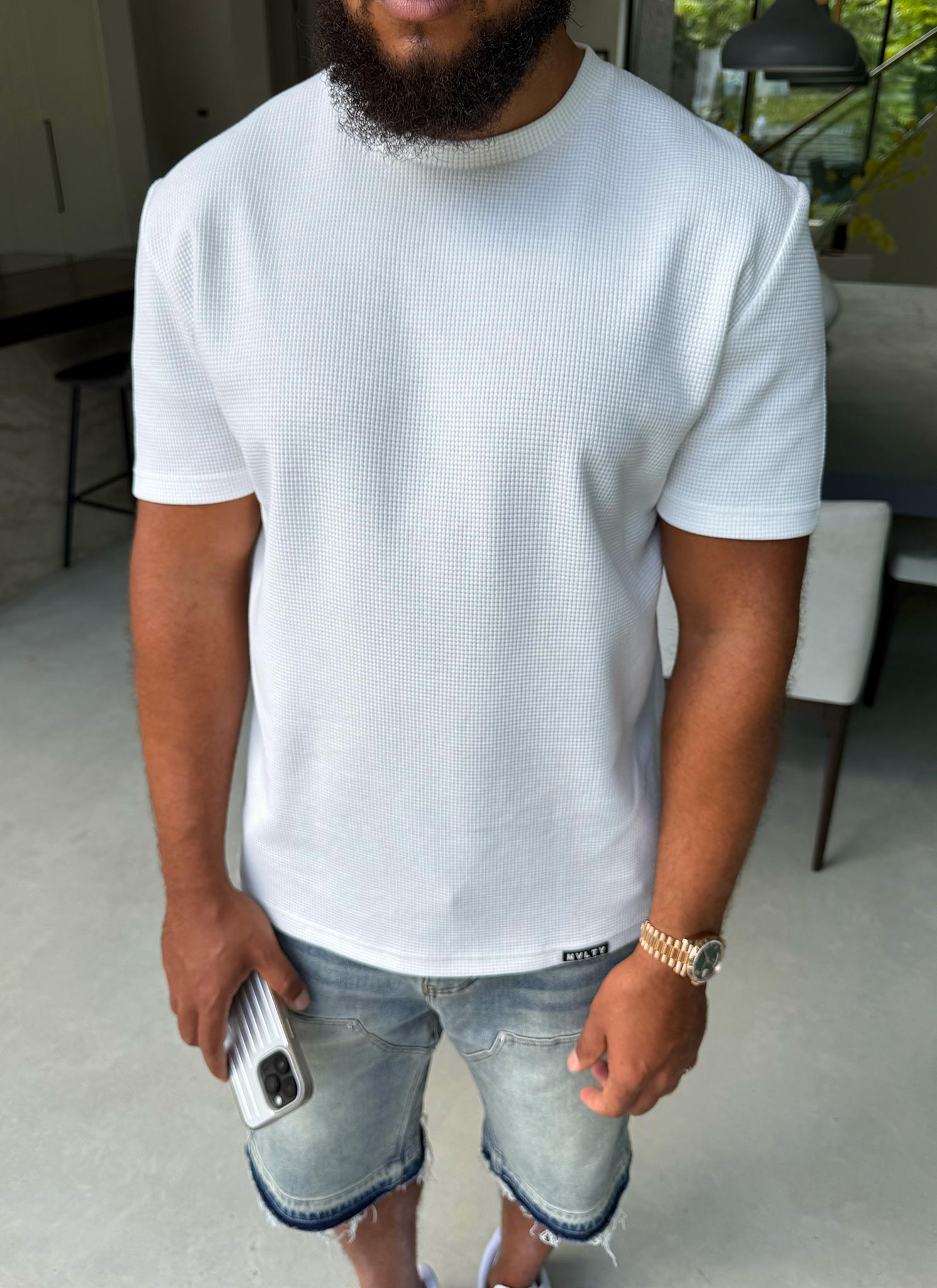 Waffle Fitted T-Shirt - White