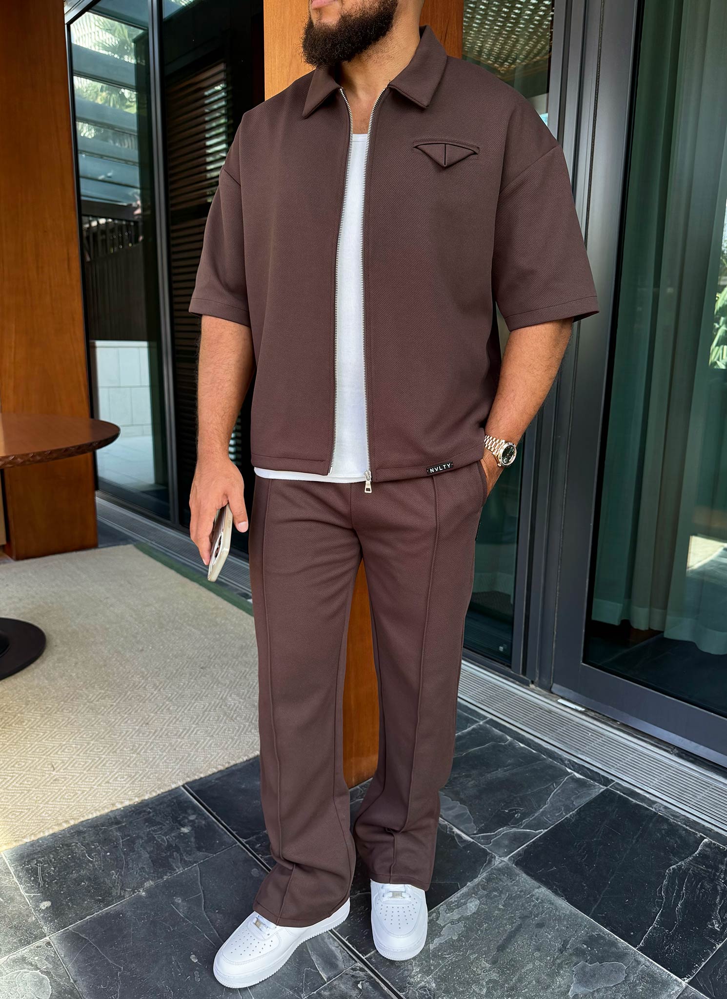 Twill Pocket Square Shirt - Brown