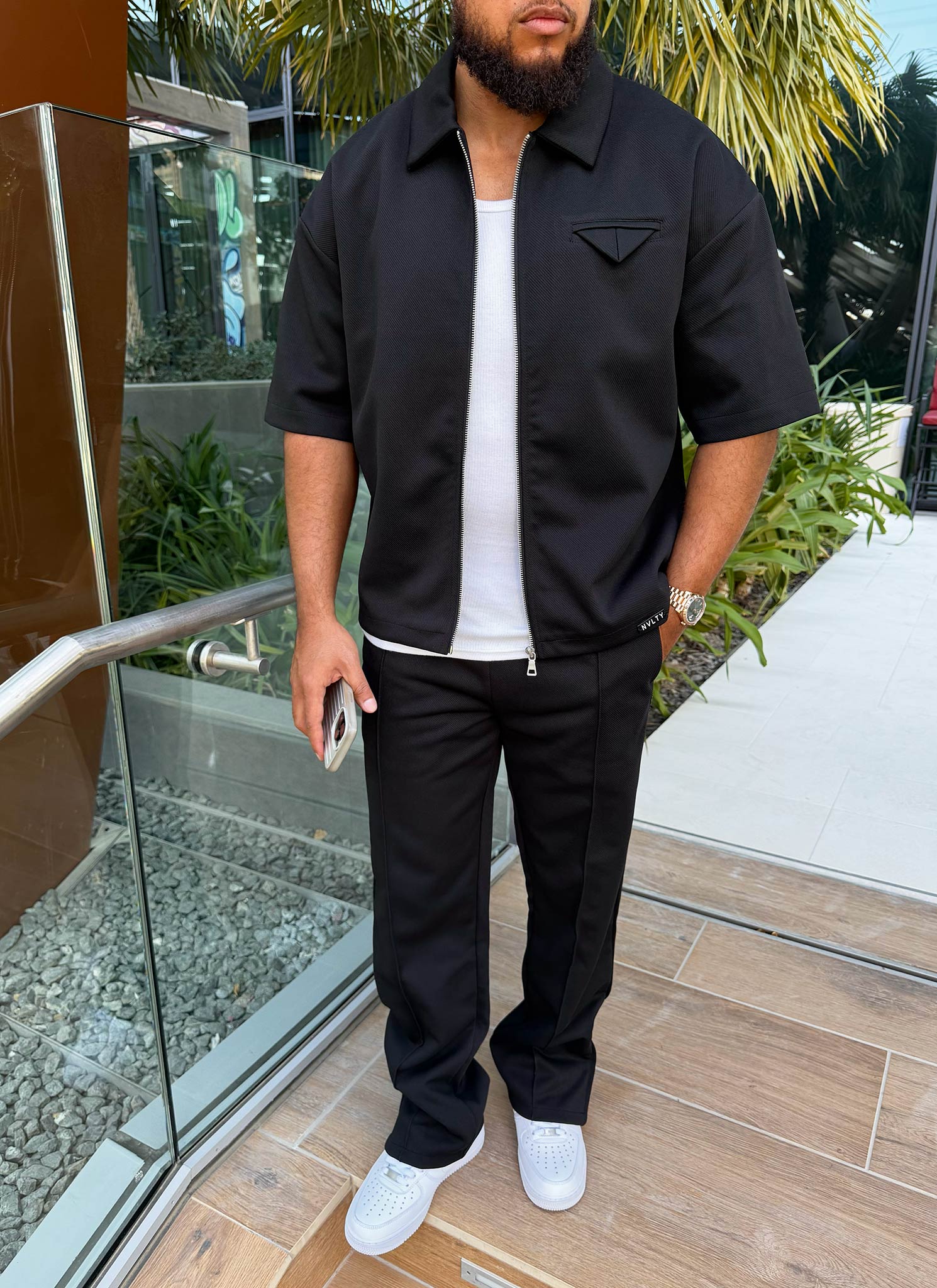 Twill Pocket Square Shirt - Black