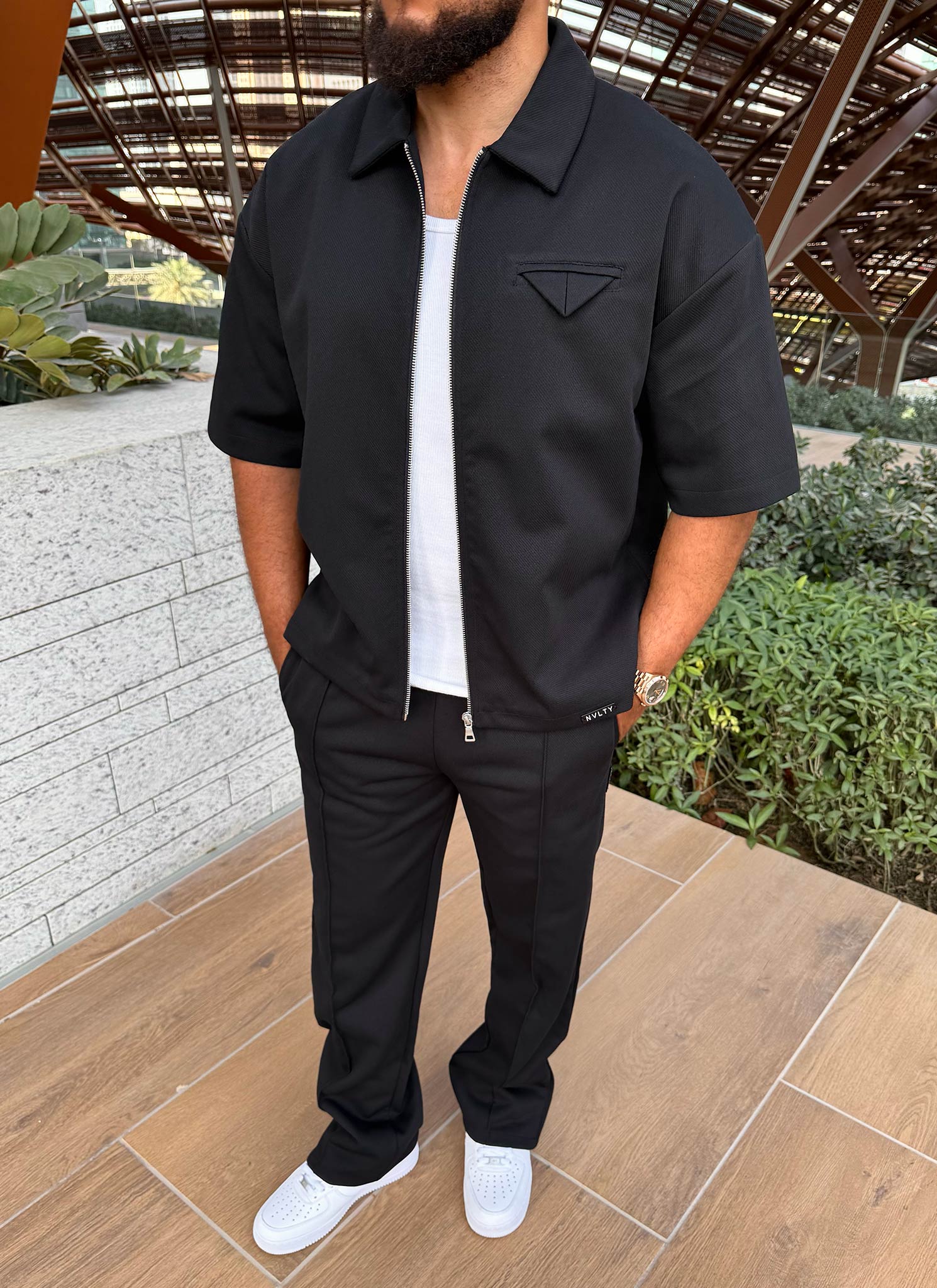 Twill Pocket Square Shirt - Black