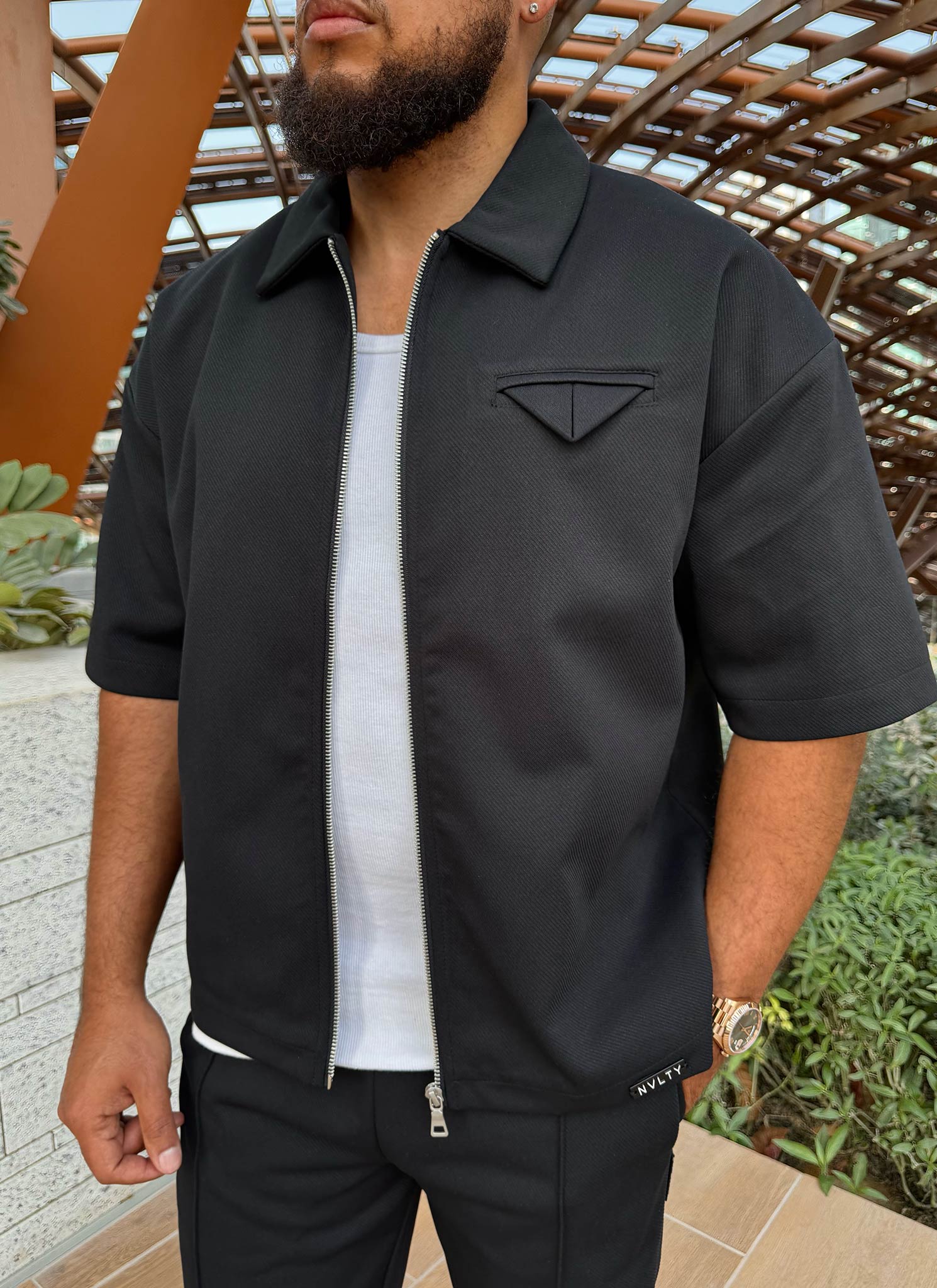 Twill Pocket Square Shirt - Black