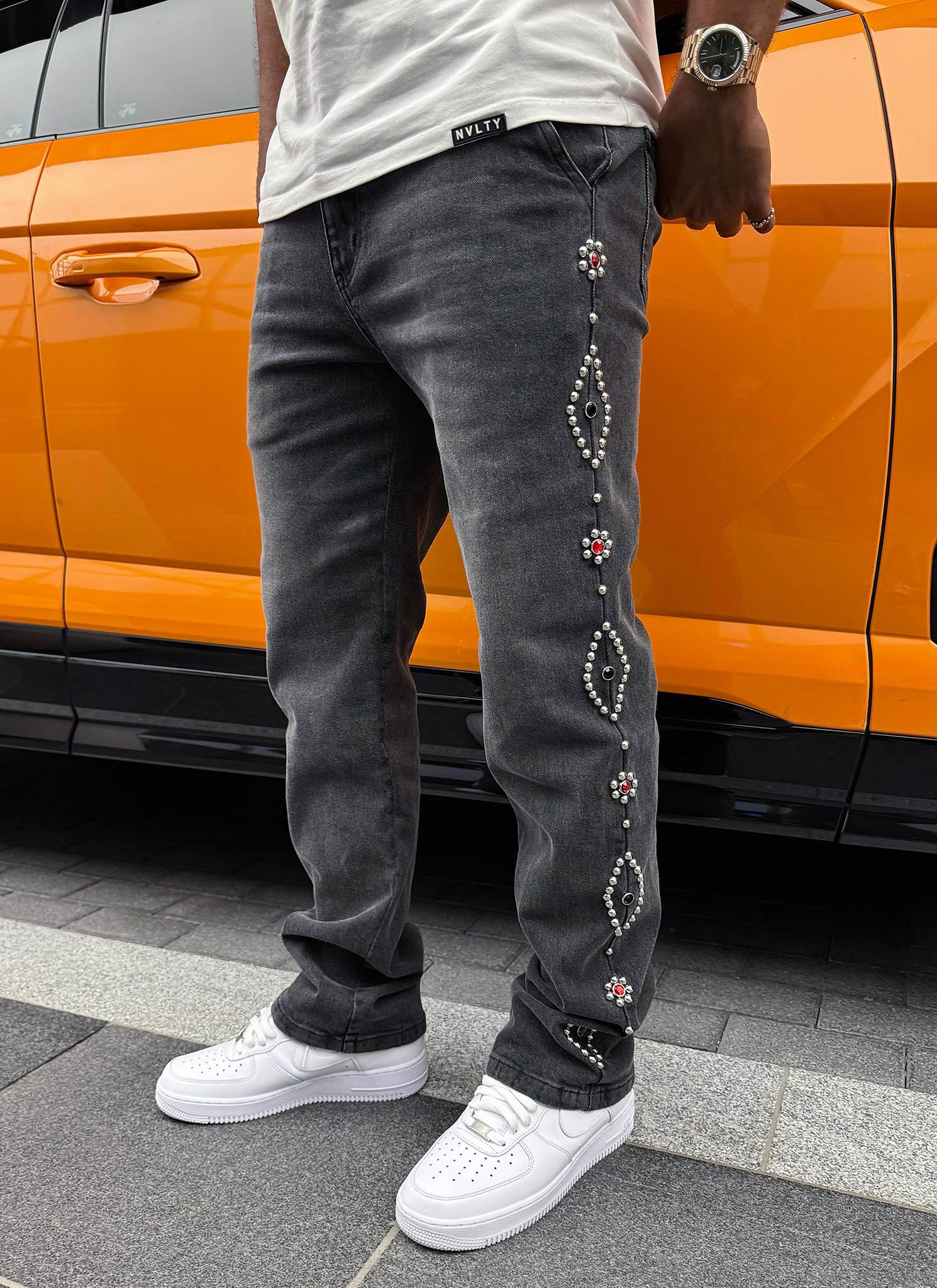 Vintage Studded Jeans - Grey