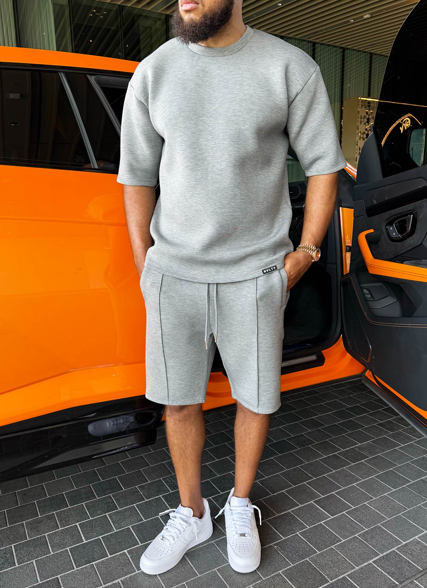 Strukturierte Scuba-Shorts - Grau