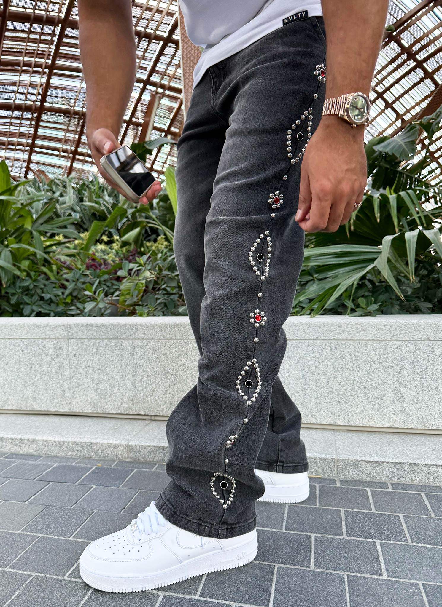 Vintage Studded Jeans - Grey