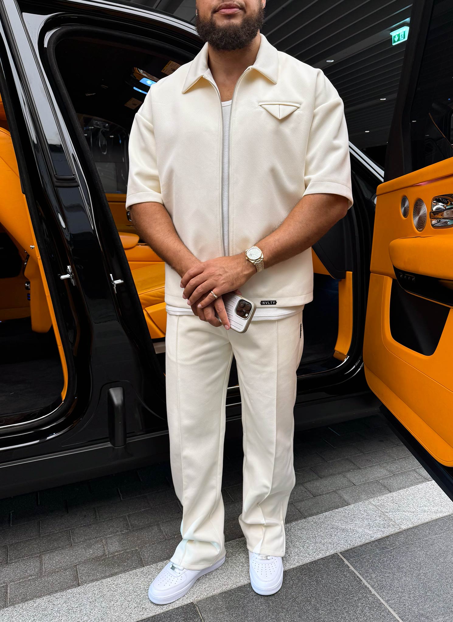 Twill-Hemd mit Einstecktuch - Elfenbein