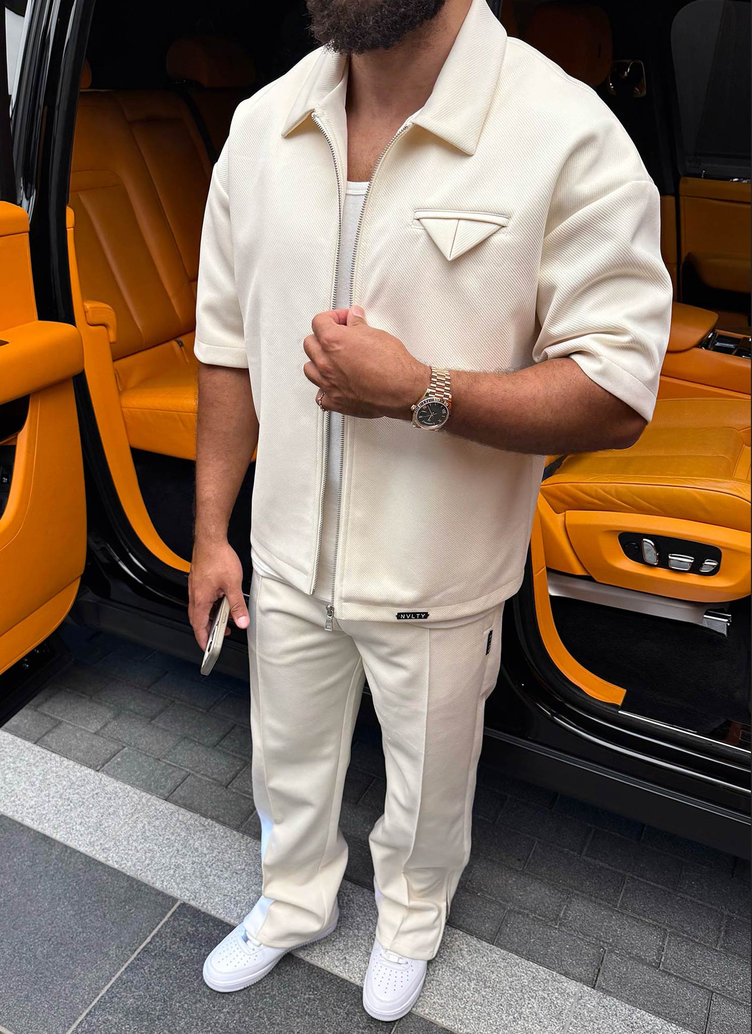 Twill-Hemd mit Einstecktuch - Elfenbein