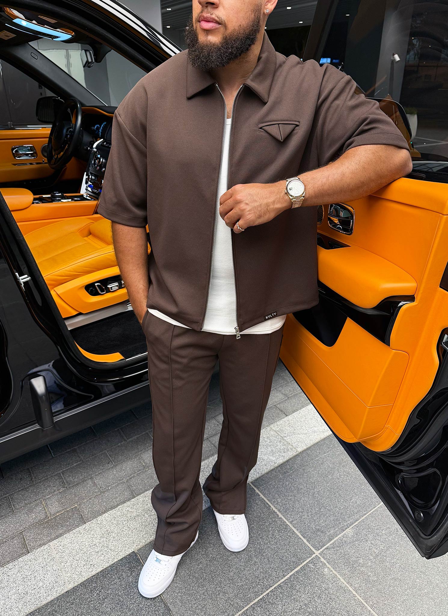 Twill Pocket Square Shirt - Brown