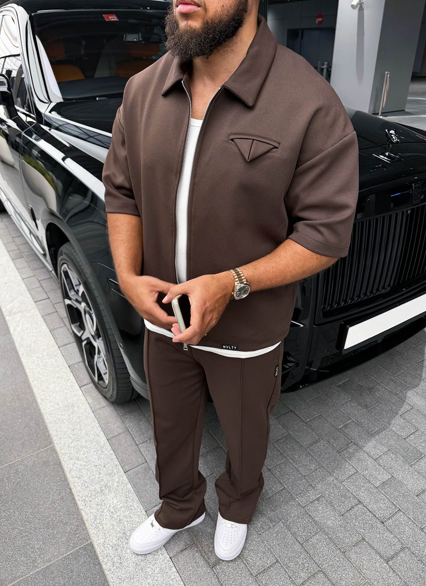 Twill Pleat Pants - Brown