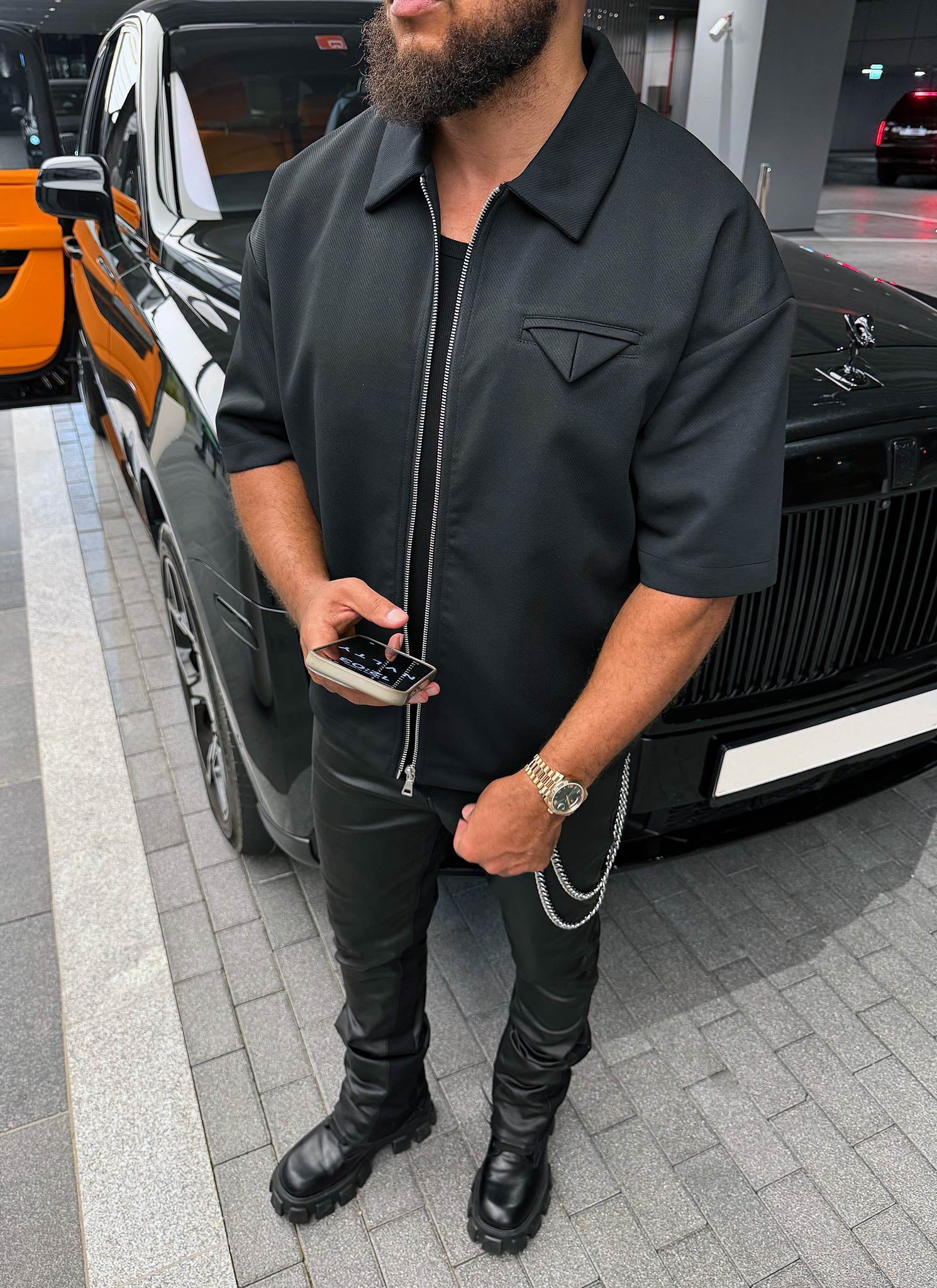 Twill Pocket Square Shirt - Black